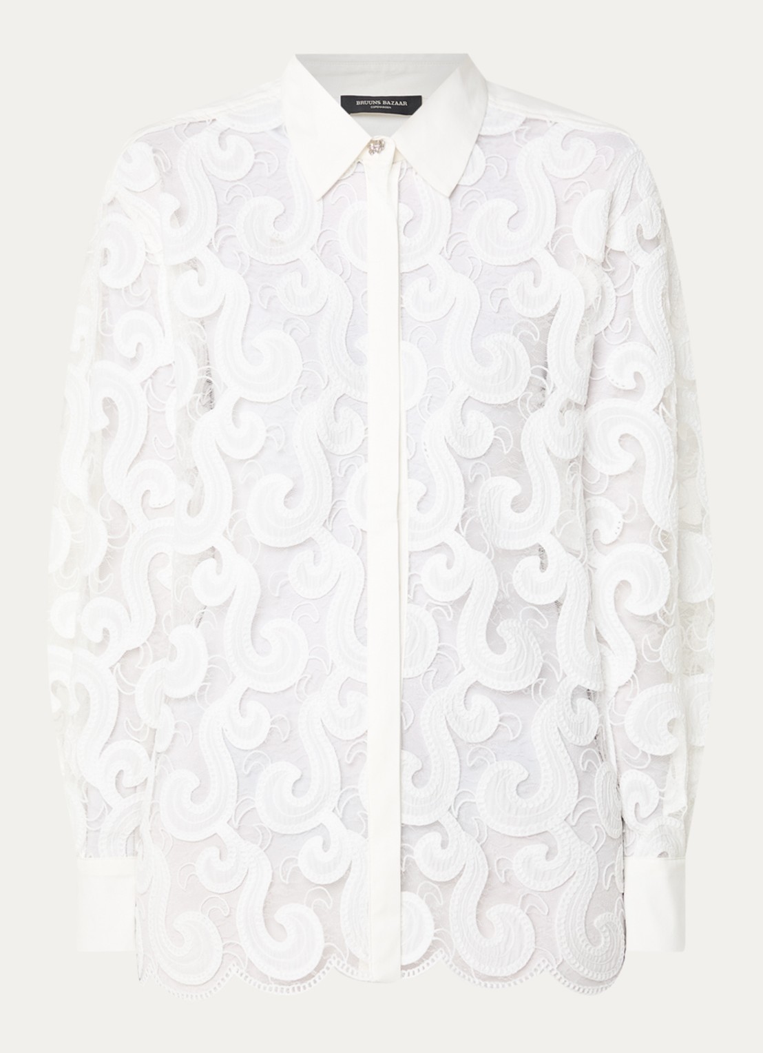 Bruuns Bazaar Viveca semi-transparante blouse van mesh met broderie - voorkant 3 wit