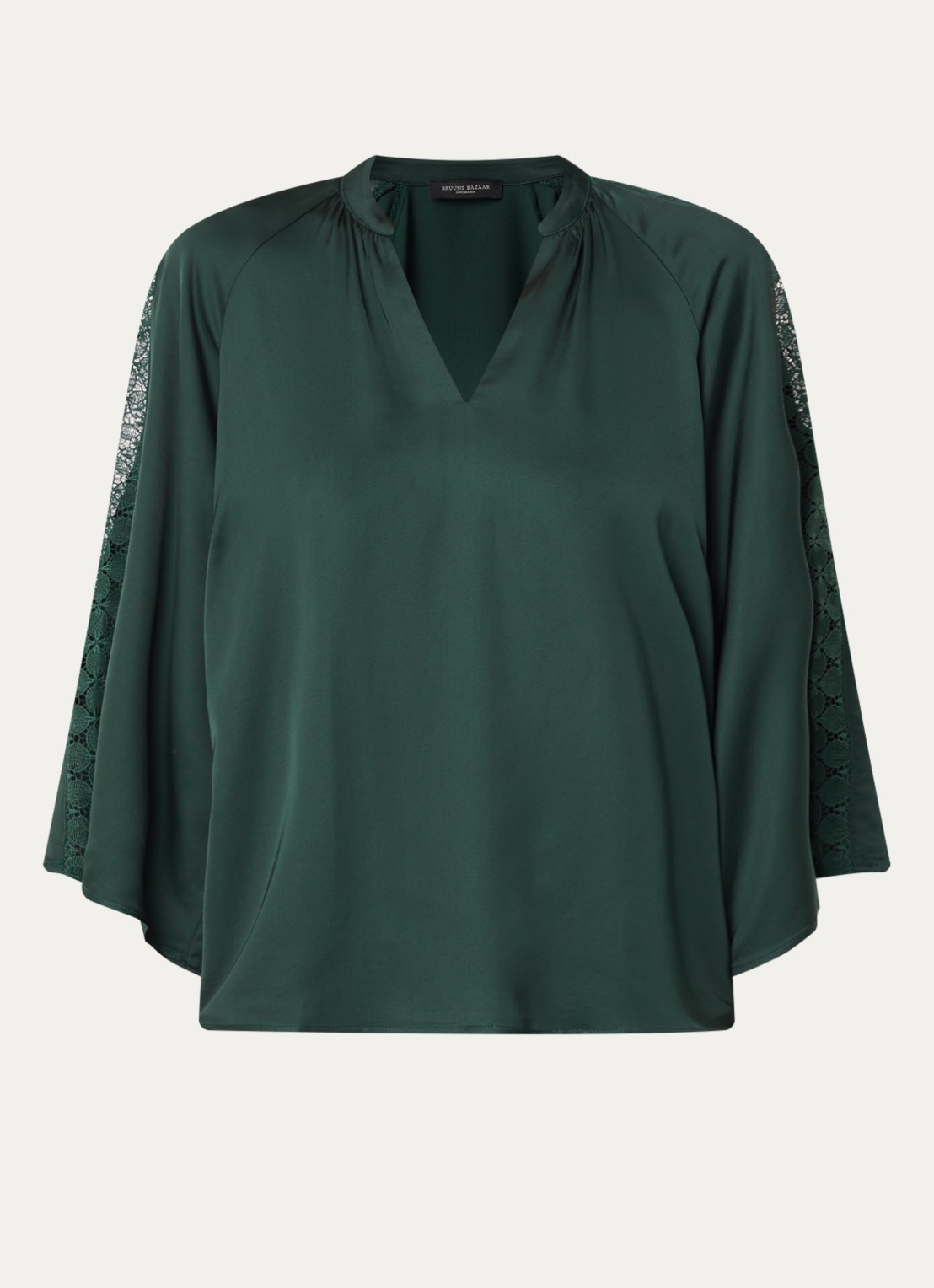 Bruuns Bazaar Wicki top van satijn met details van kant - voorkant groen