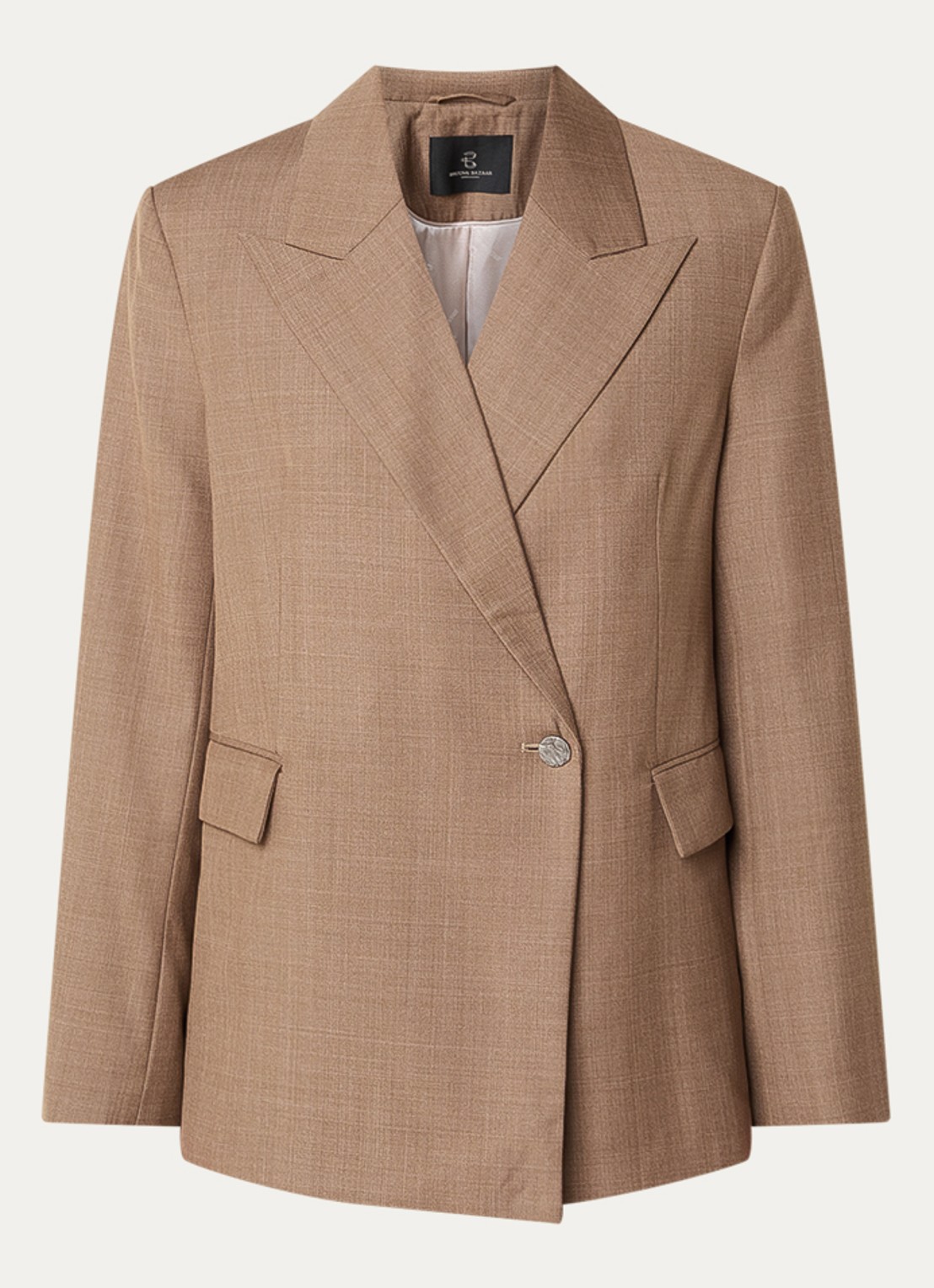Bruuns Bazaar Willi blazer met klepzakken en schoudervulling - voorkant 3 bruin