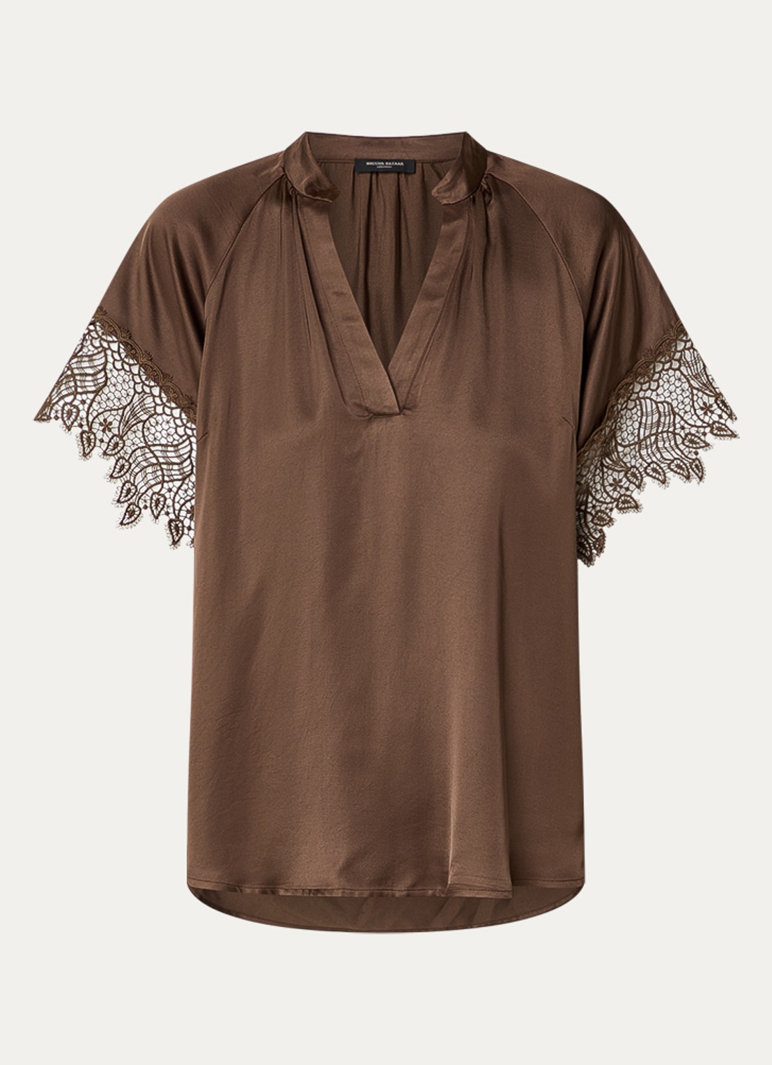 Bruuns Bazaar Winy tuniek met broderie en V-hals - voorkant donkerbruin