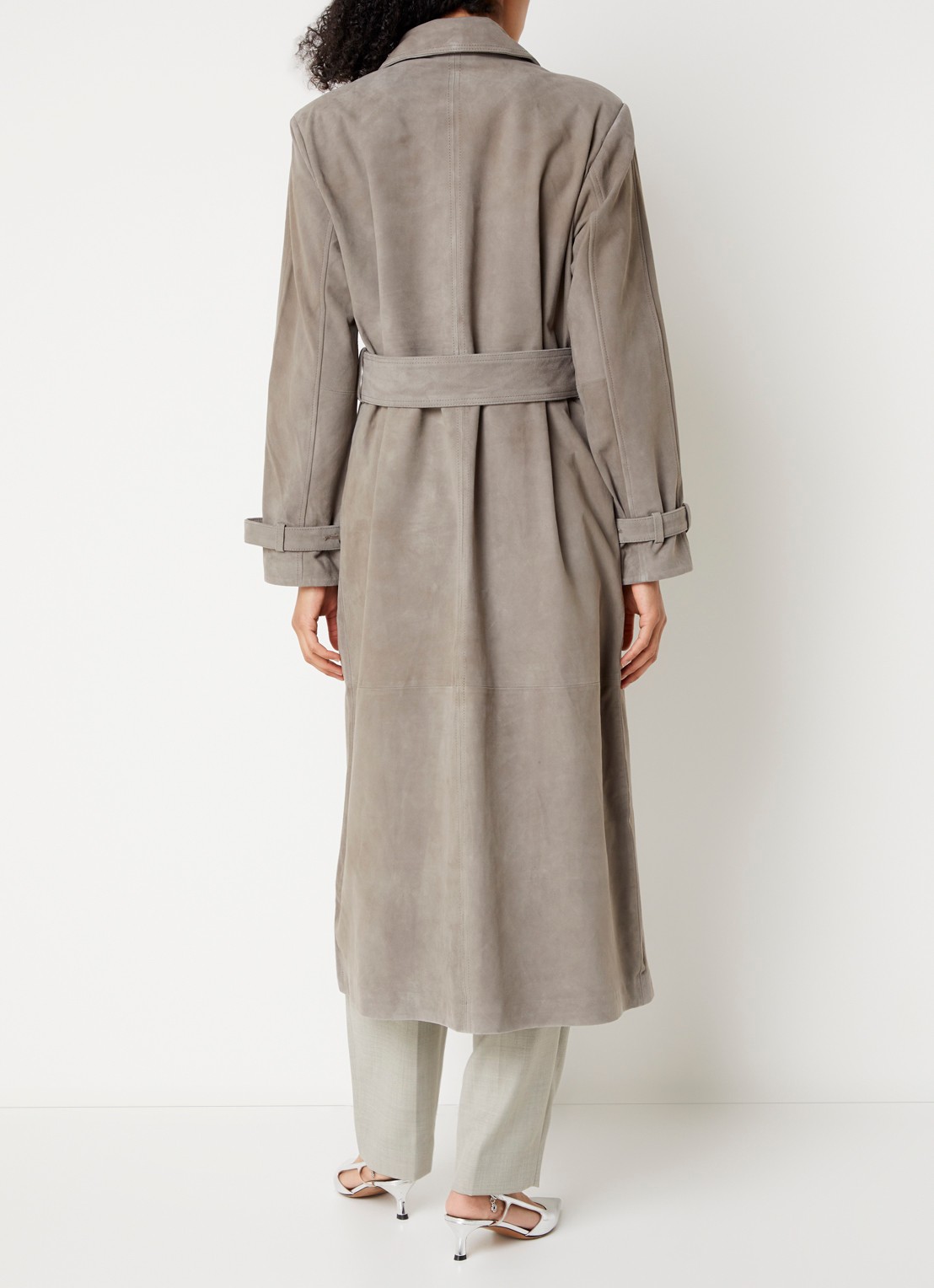 Bruuns Bazaar Wiolas trenchcoat van suéde met ceintuur - achterkant 3 grijs