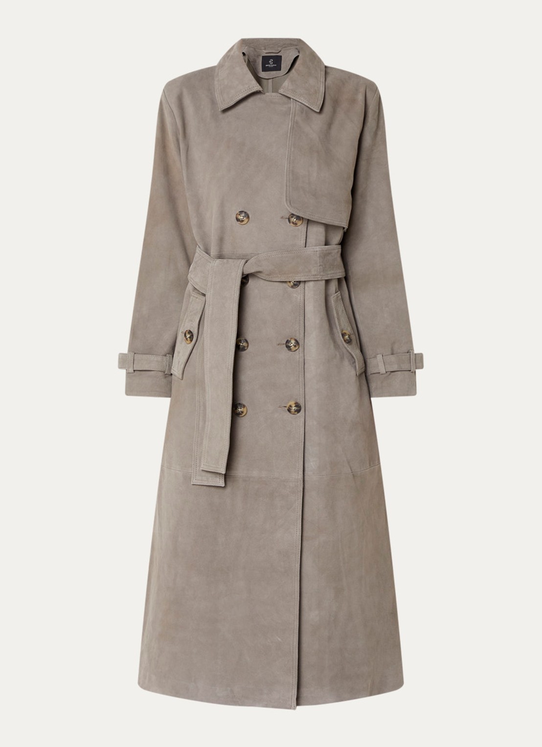 Bruuns Bazaar Wiolas trenchcoat van suéde met ceintuur - voorkant grijs