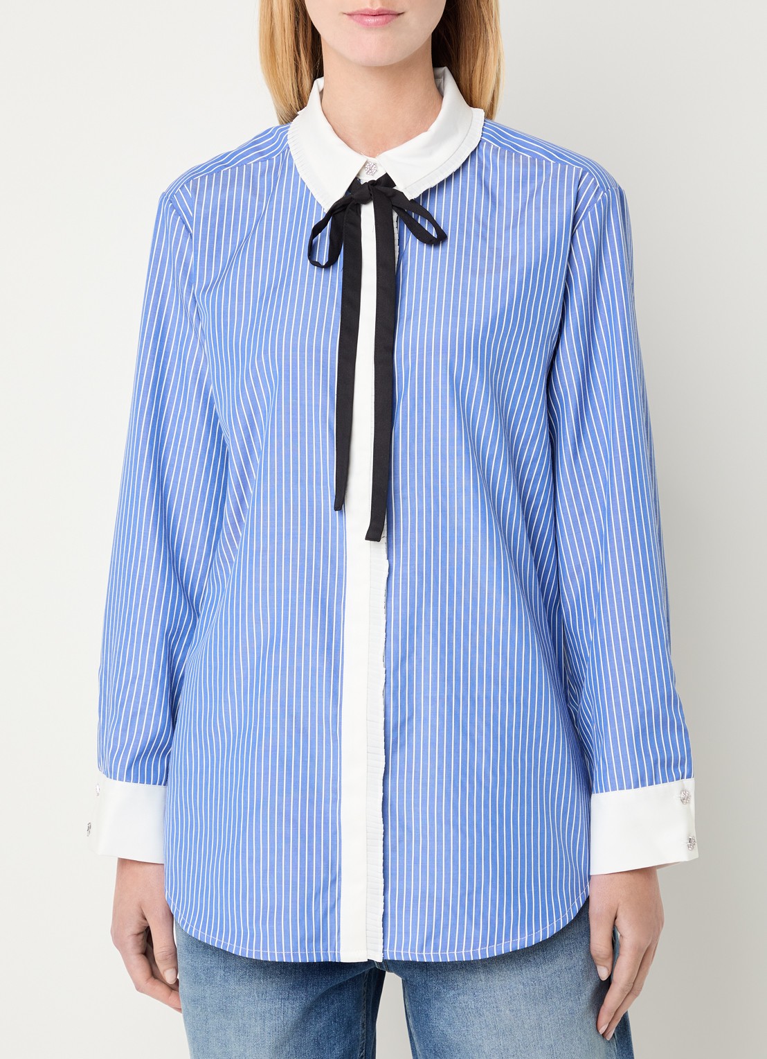 Bruuns Bazaar Ziana blouse met streepprint - detail 3 blauw