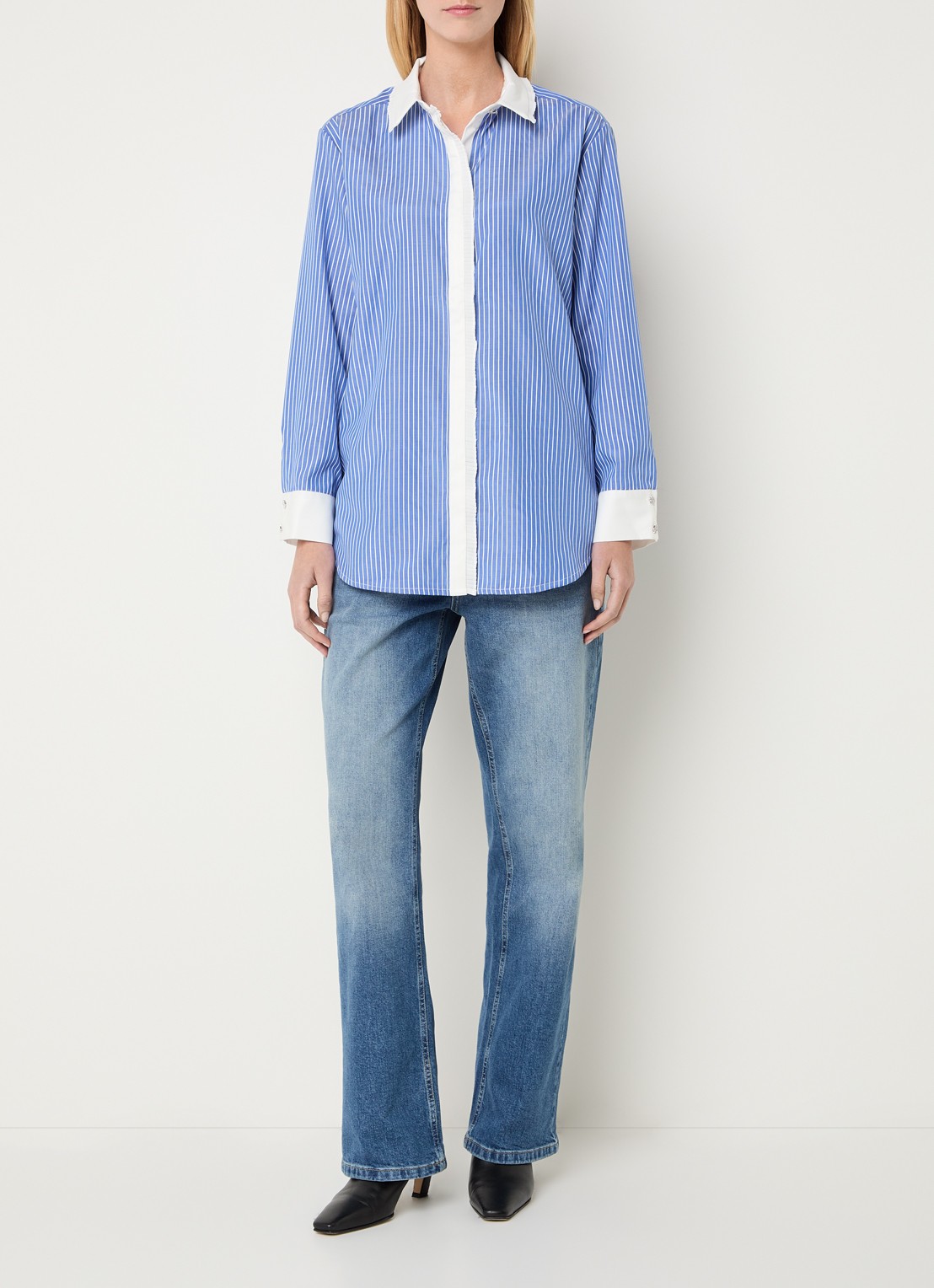 Bruuns Bazaar Ziana blouse met streepprint - voorkant 2 blauw
