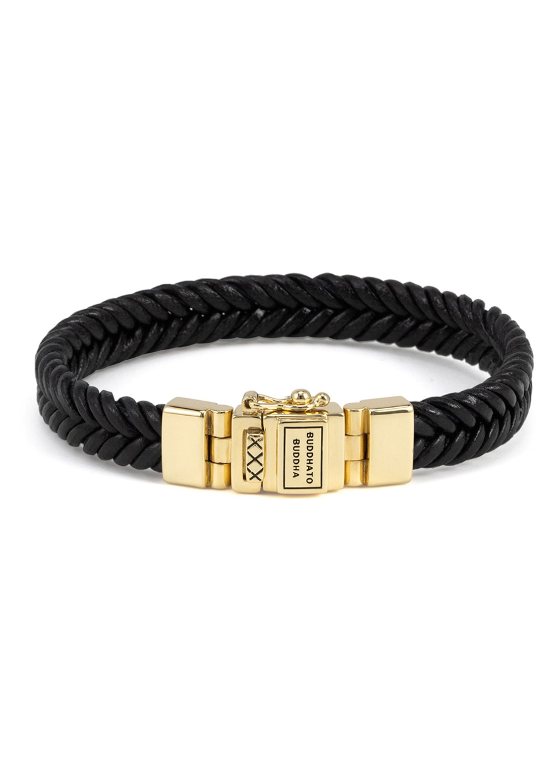 Buddha to Buddha Barbara armband van gevlochten leer - voorkant goud