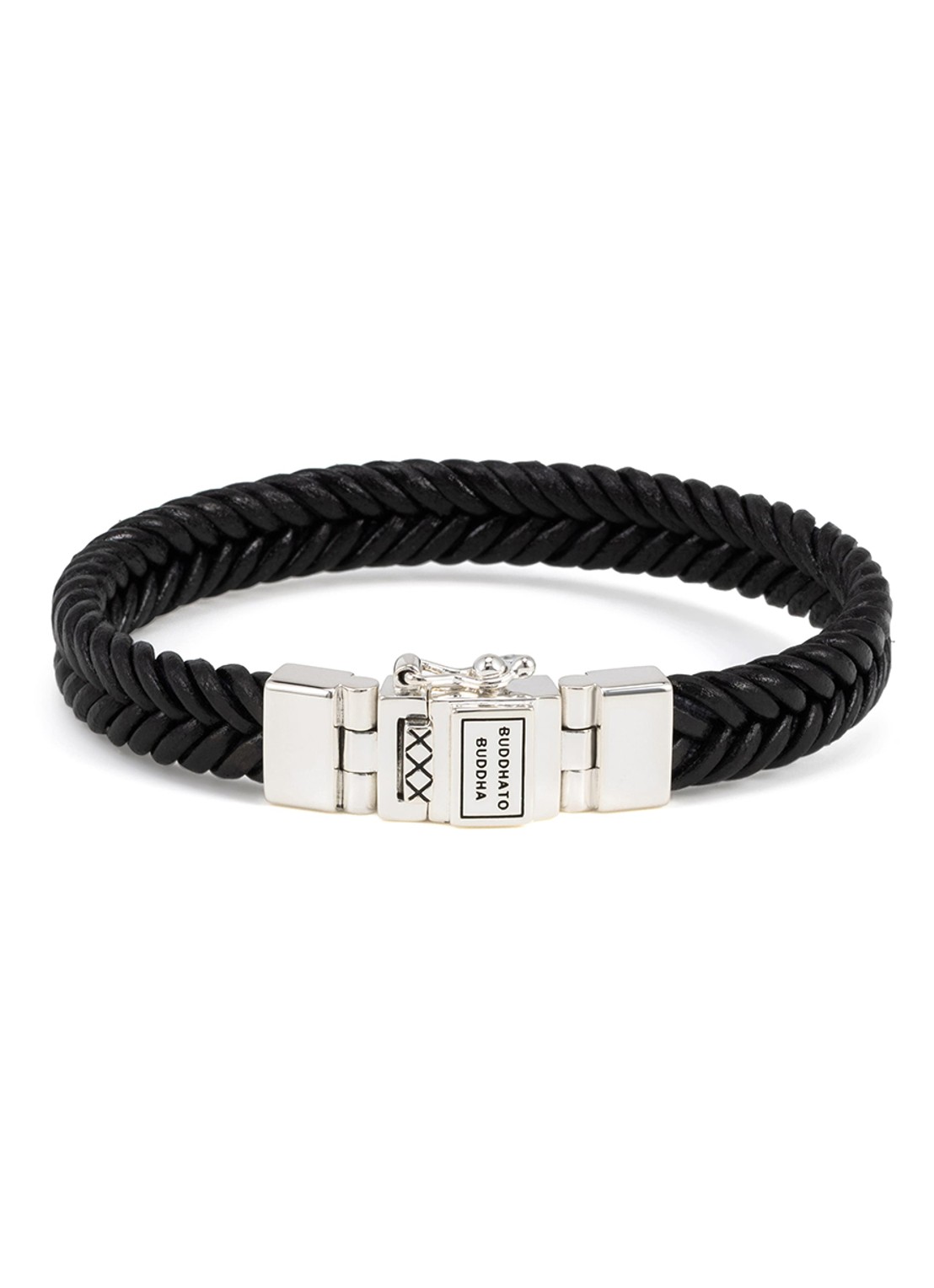 Buddha to Buddha Barbara armband van gevlochten leer - voorkant zilver