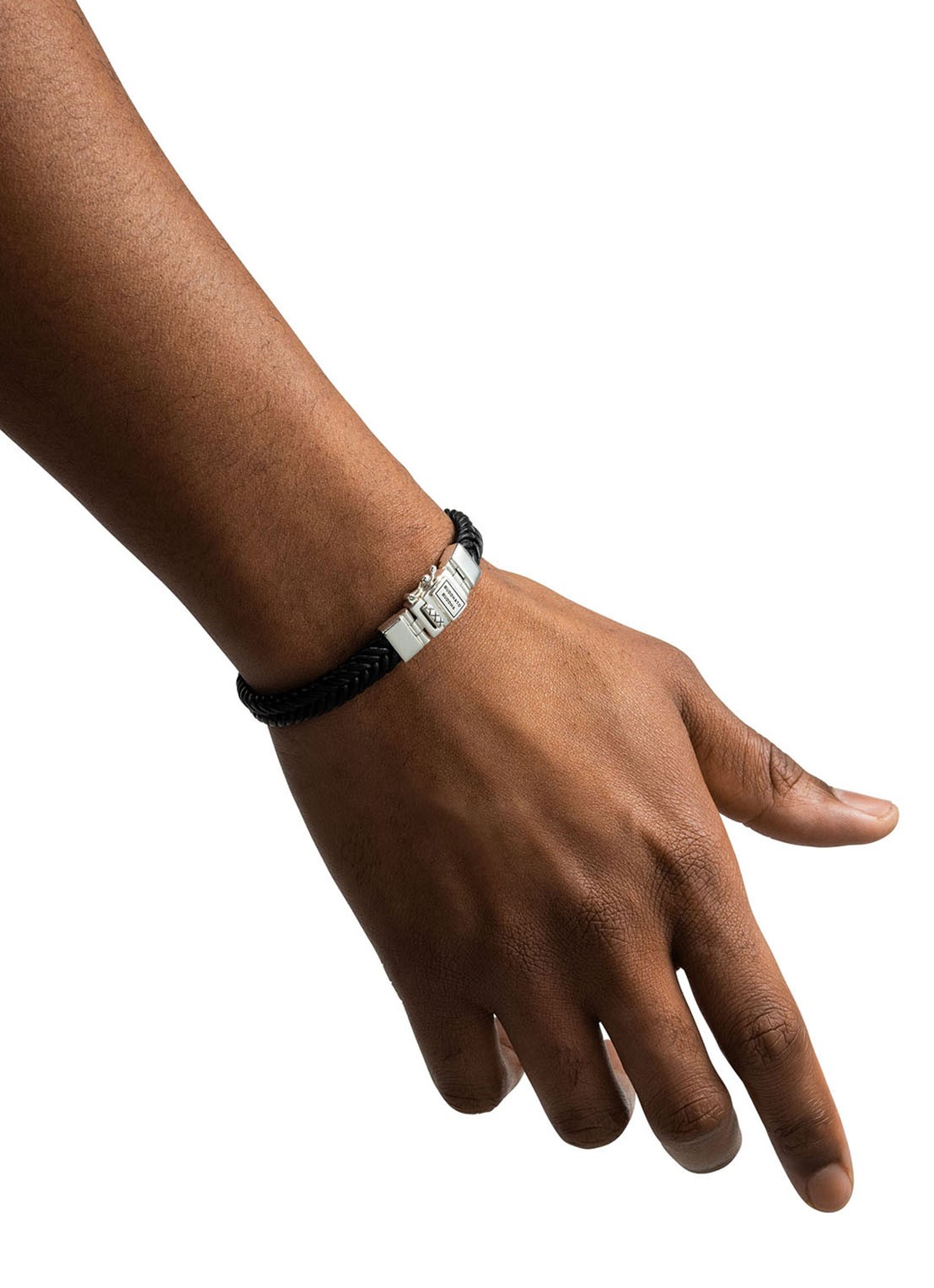 Buddha to Buddha Barbara armband van gevlochten leer - voorkant 2 zilver