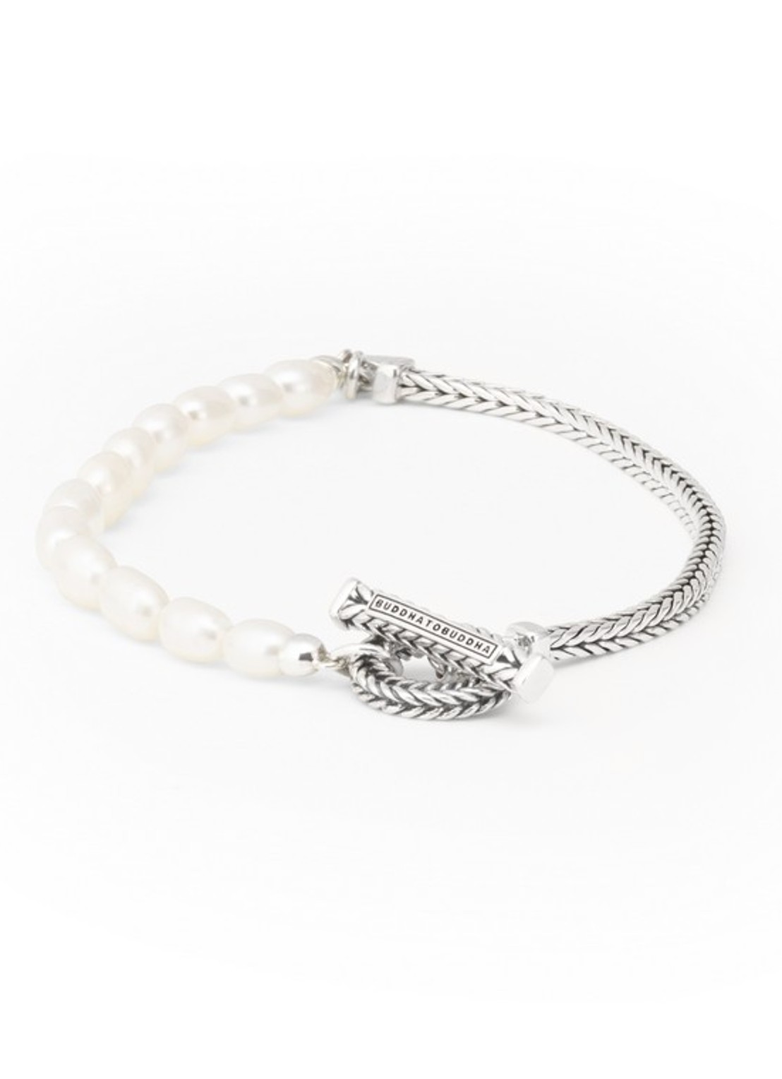 Buddha to Buddha Barbara armband van zilver met zoetwaterparel - voorkant 2 zilver