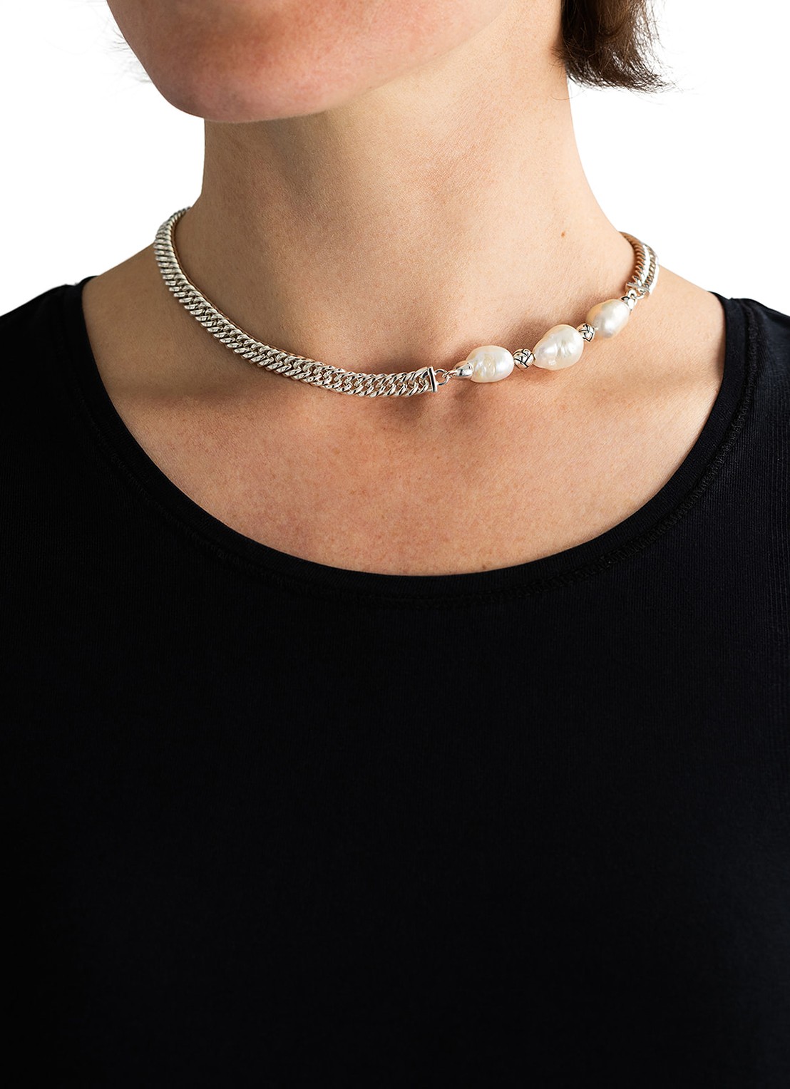 Buddha to Buddha Barok Parel ketting van zilver - voorkant 5 zilver