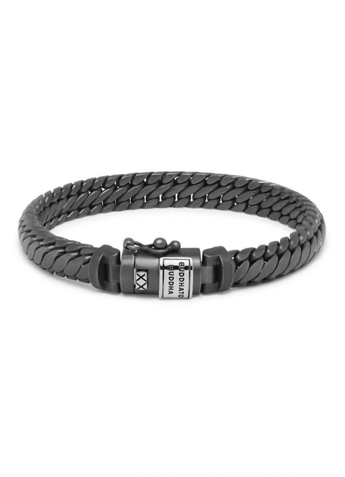 Buddha to Buddha Ben XS schakelarmband van zilver - voorkant 2 zwart
