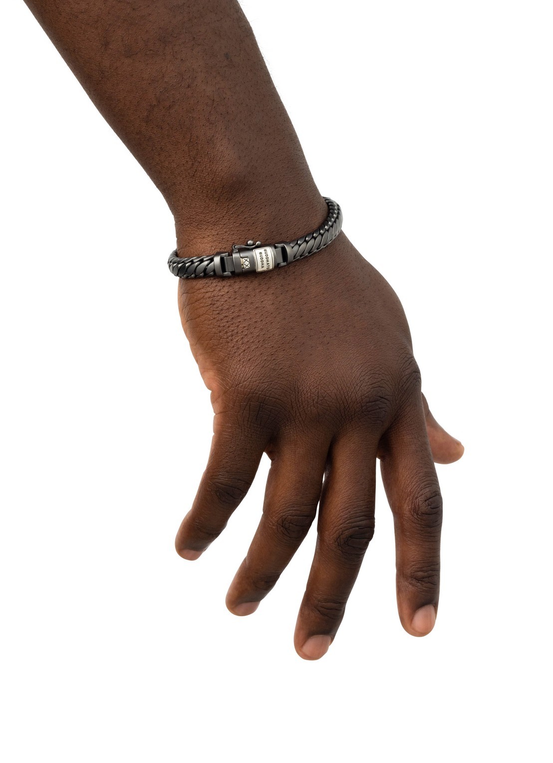 Buddha to Buddha Ben XS schakelarmband van zilver - voorkant 4 zwart