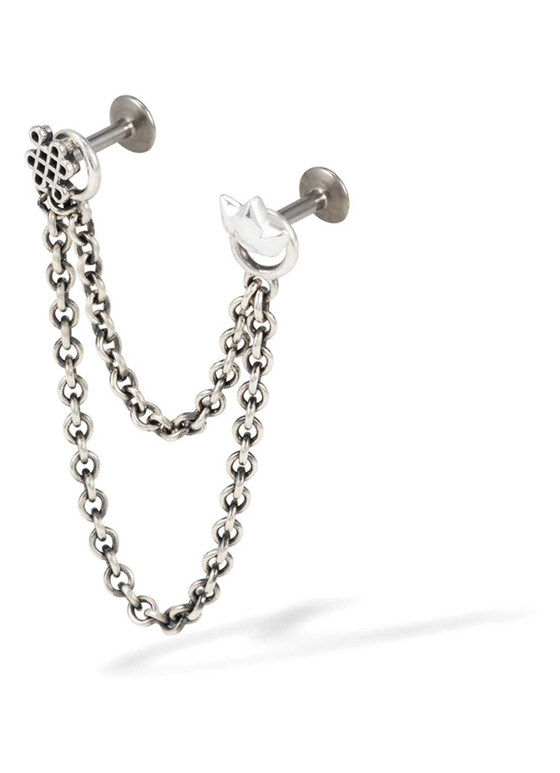 Buddha to Buddha Double Chain enkele ooring  - detail 5 zilver