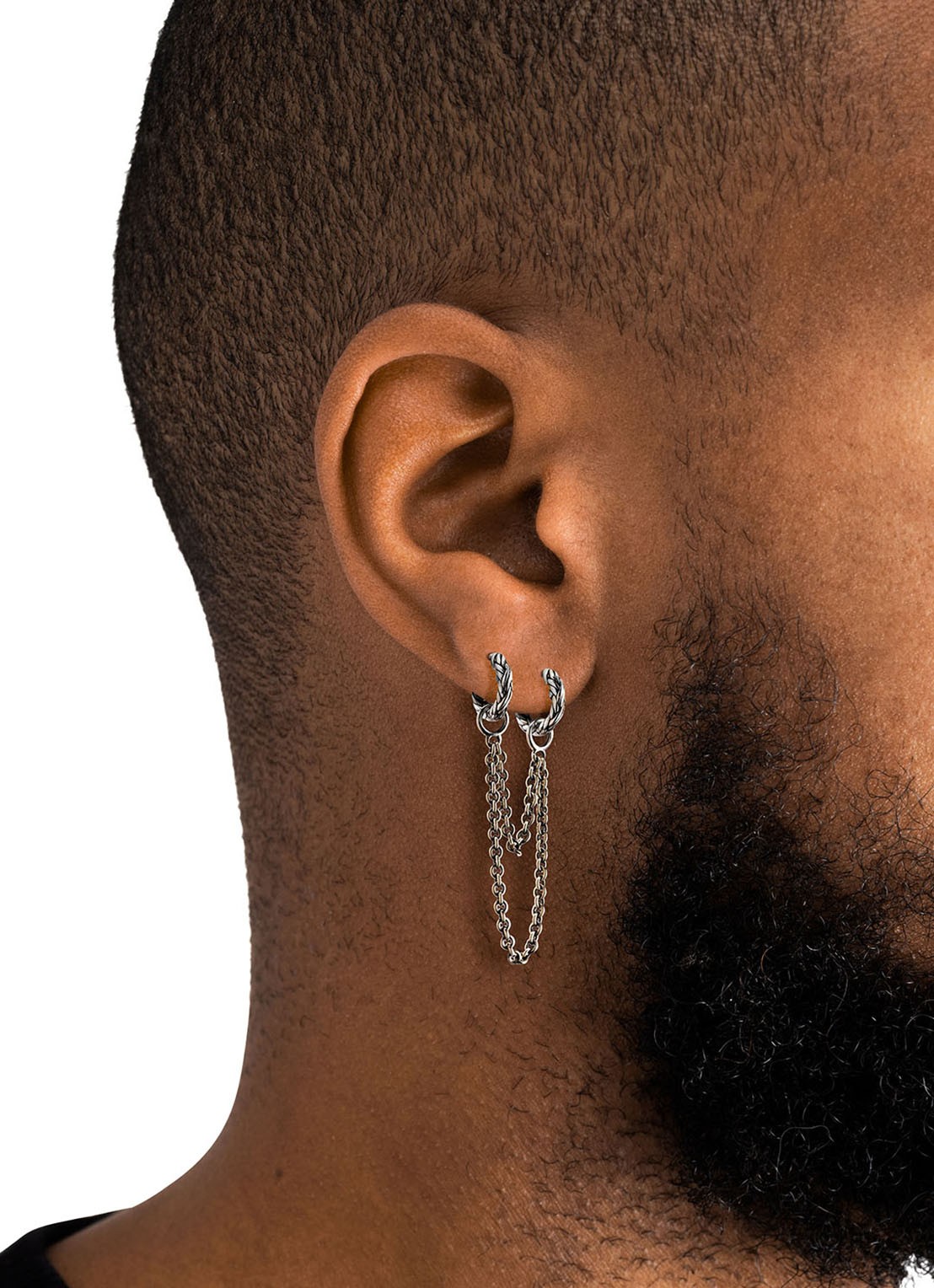 Buddha to Buddha Double Chain enkele ooring  - voorkant 2 zilver