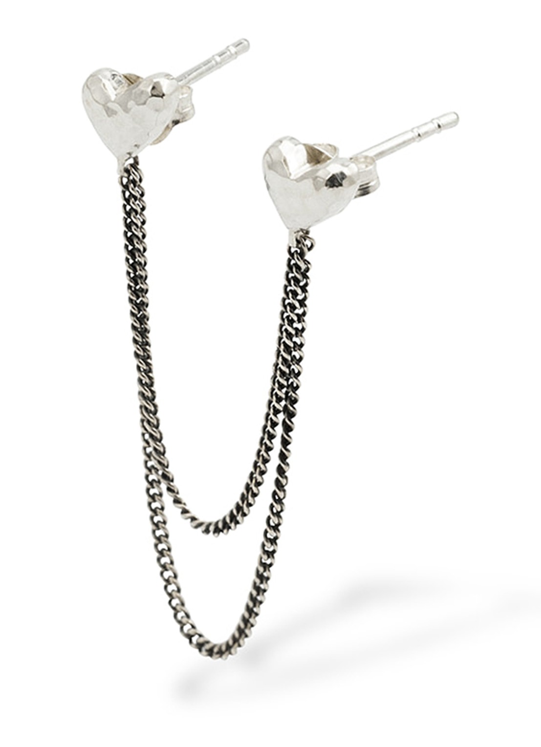 Buddha to Buddha Dubbel Hart enkele oorsteker van zilver - voorkant zilver