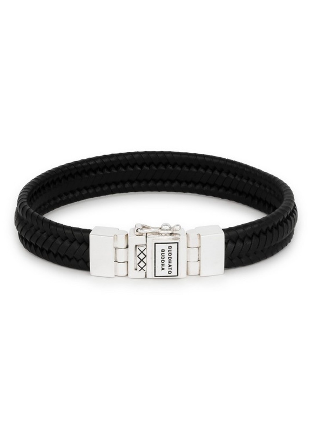 Buddha to Buddha Edwin Small armband van gevlochten leer - voorkant zwart