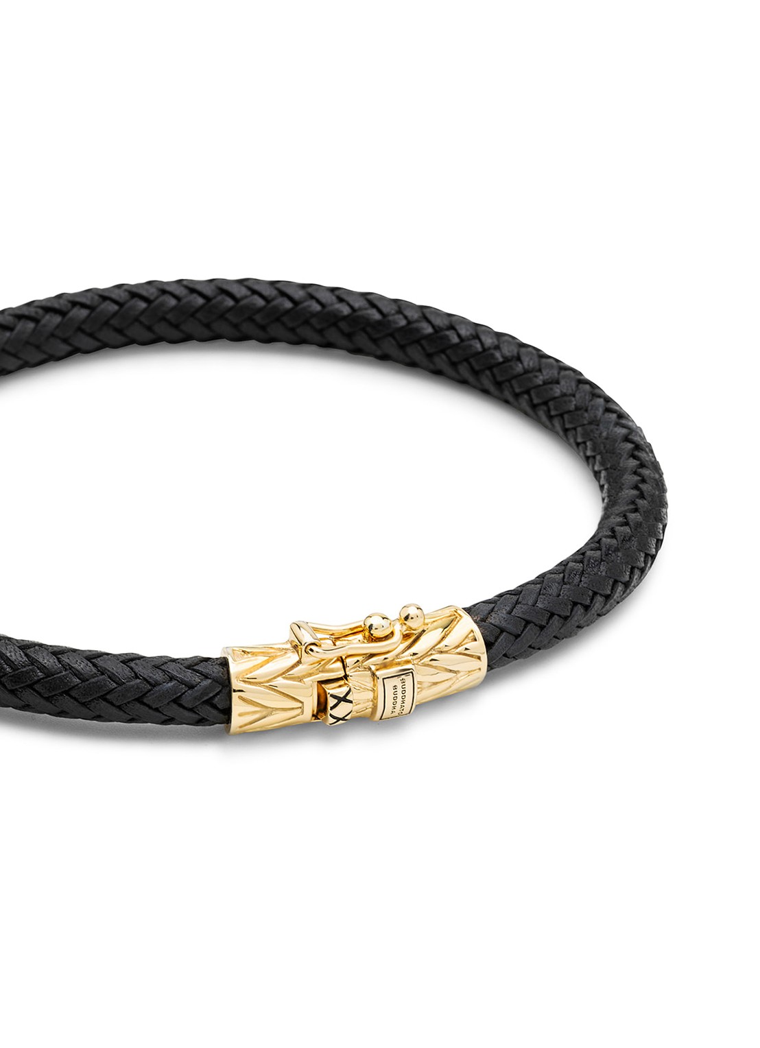 Buddha to Buddha Ellen armband van gevlochten leer - voorkant goud