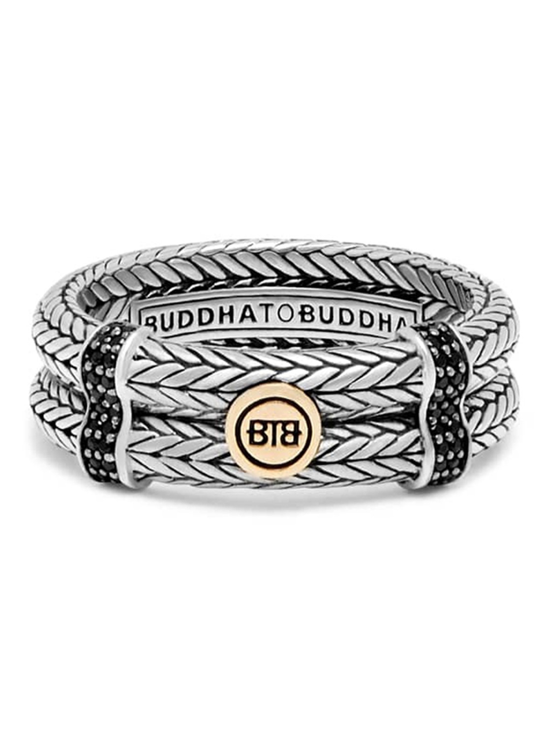 Buddha to Buddha Ellen Double Limited ring van zilver met detail van 14 karaat goud - voorkant zilver