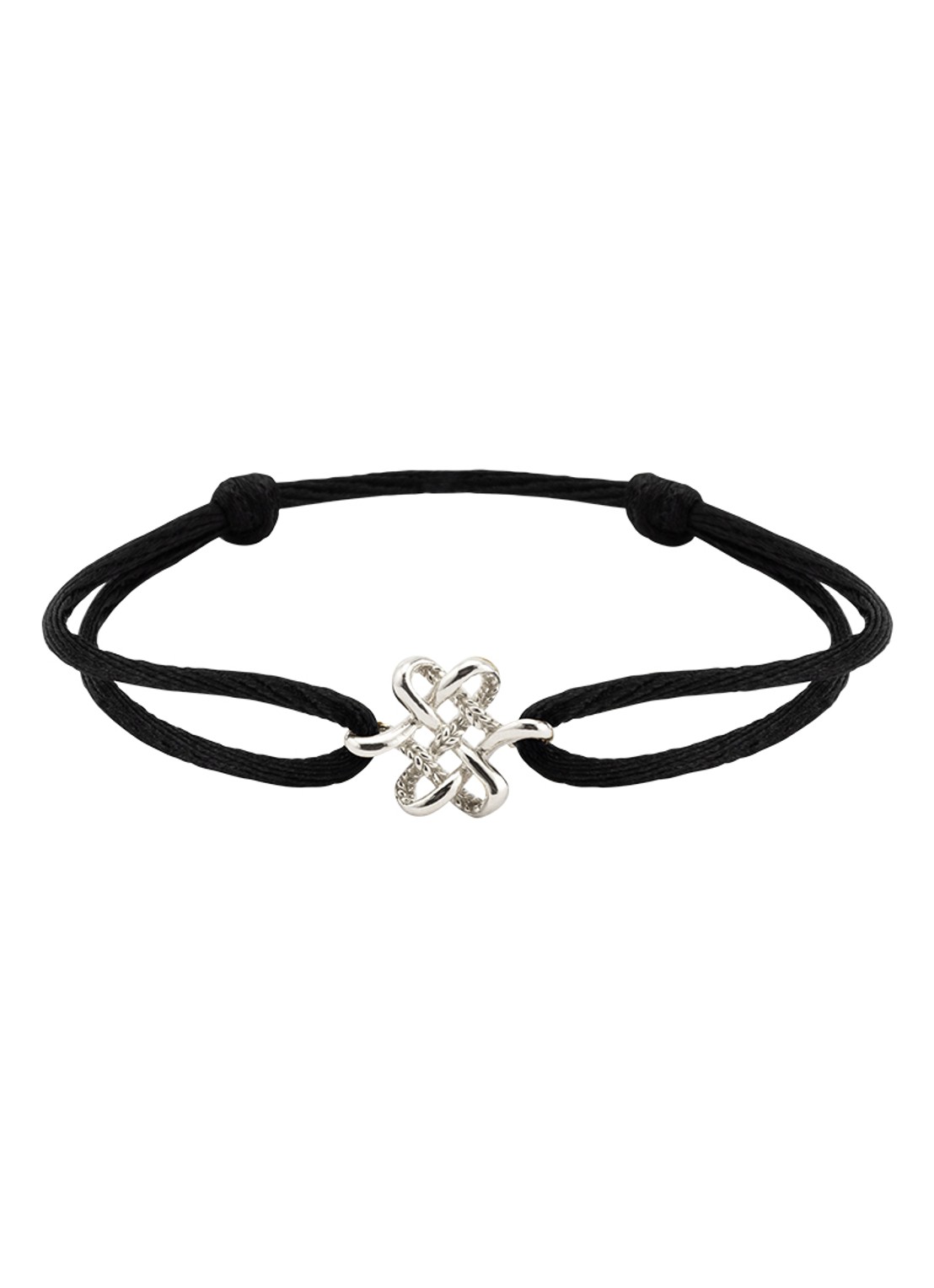 Buddha to Buddha Endless Knot Cord armband van zilver  - voorkant 2 zwart