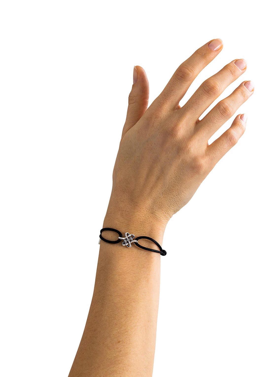Buddha to Buddha Endless Knot Cord armband van zilver  - voorkant 3 zwart