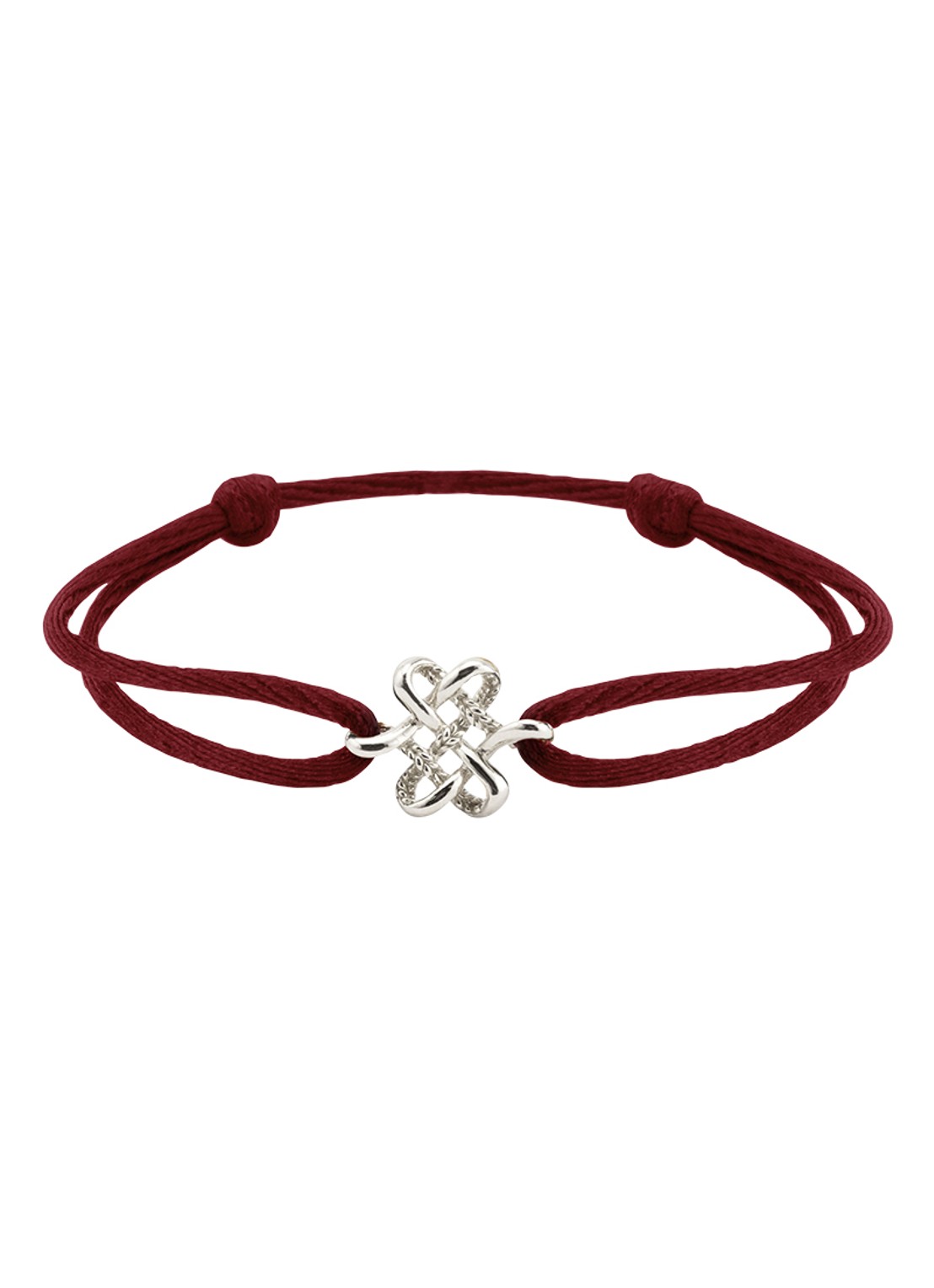 Buddha to Buddha Endless Knot Cord armband van zilver - voorkant rood