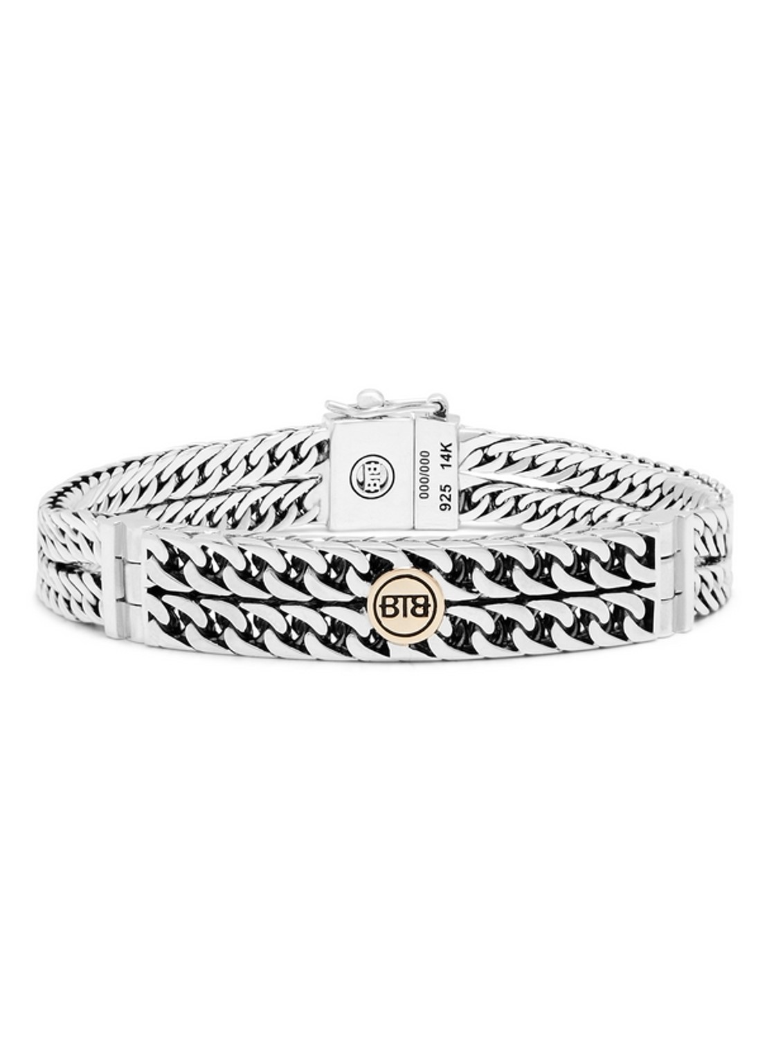 Buddha to Buddha Esther Double Mini Limited armband van zilver met detail van 14 karaat goud - voorkant zilver