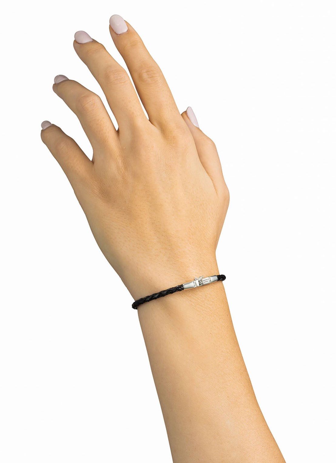 Buddha to Buddha George Mini armband van gevlochten leer - detail zilver