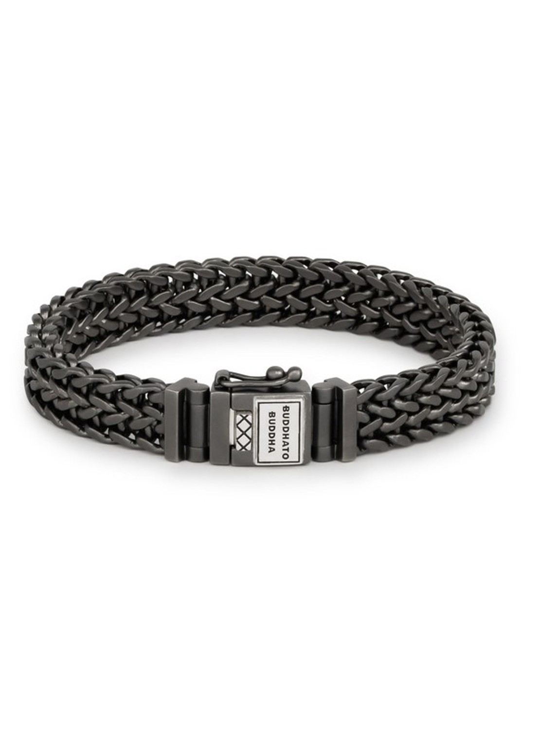 Buddha to Buddha Julius schakelarmband van zilver - voorkant donkergrijs