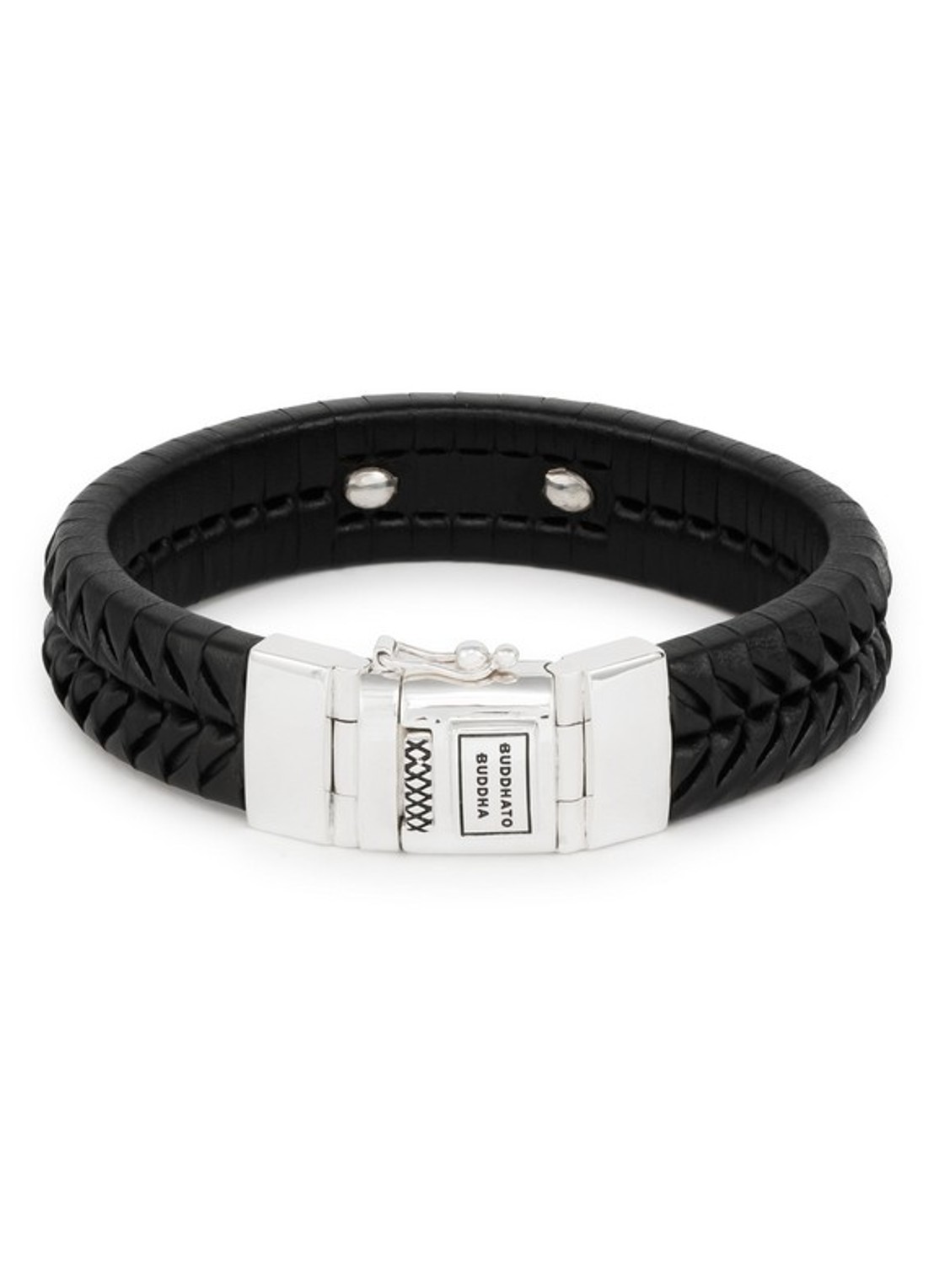 Buddha to Buddha Komang armband van gevlochten leer - voorkant 2 zwart