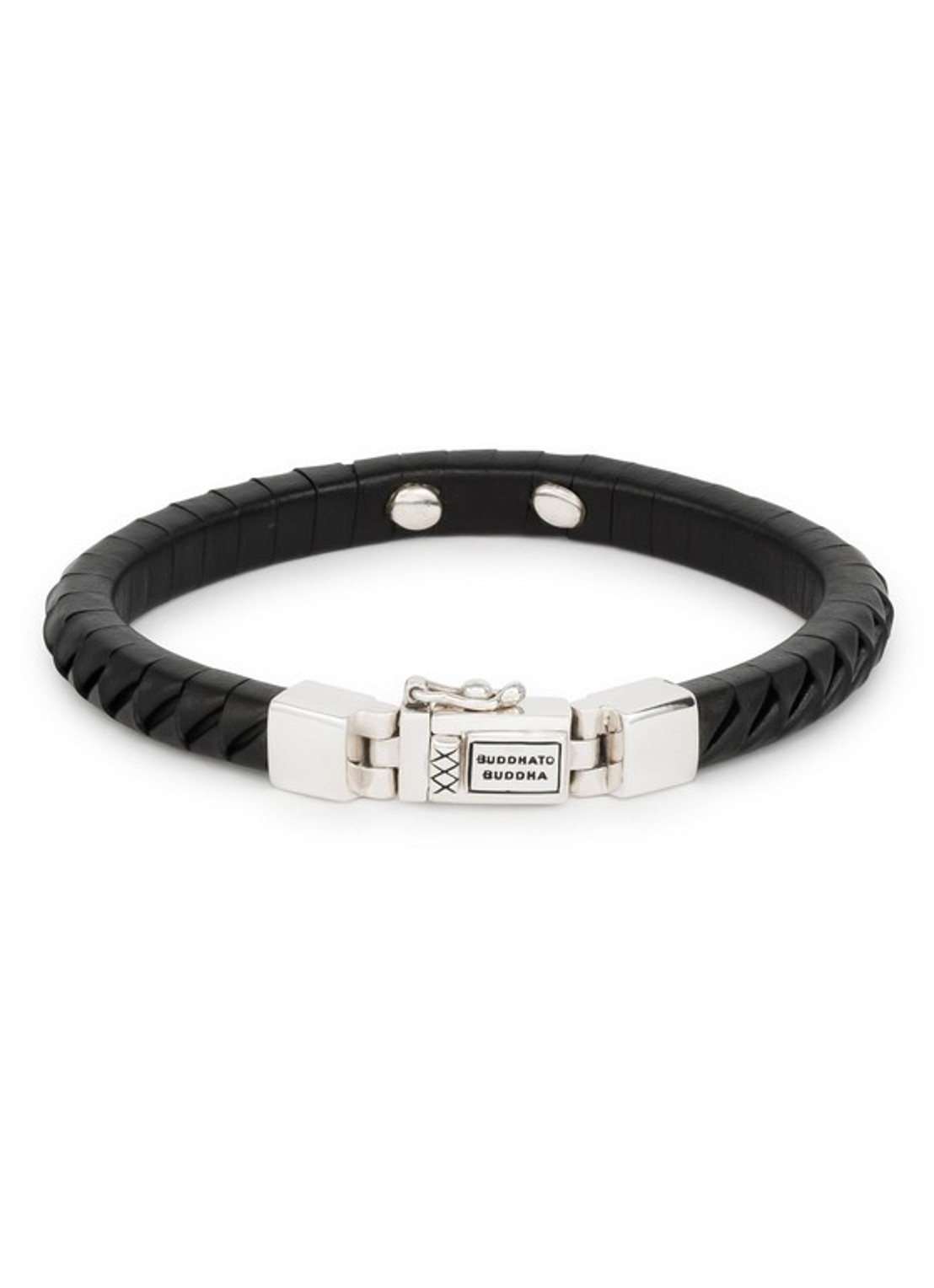 Buddha to Buddha Komang Small armband van gevlochten leer - voorkant zwart