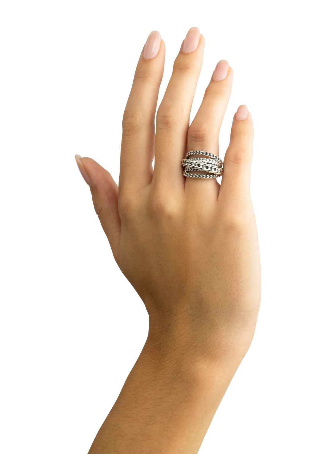 Buddha to Buddha Multi Chain Nathalie ring van zilver - voorkant 2 zilver