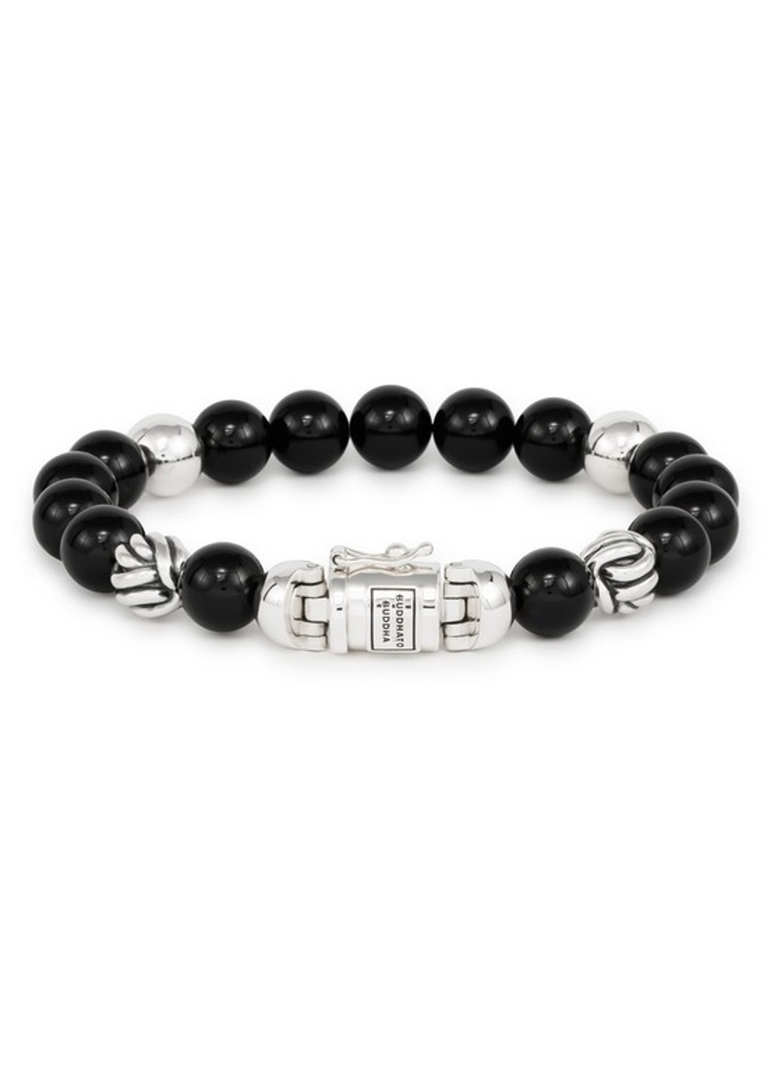 Buddha to Buddha Spirit Bead kralenarmband van zilver met onyx - voorkant zwart