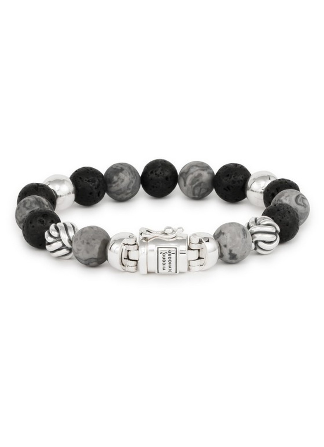 Buddha to Buddha Spirit Bead Mix kralenarmband met edelsteen - voorkant grijs