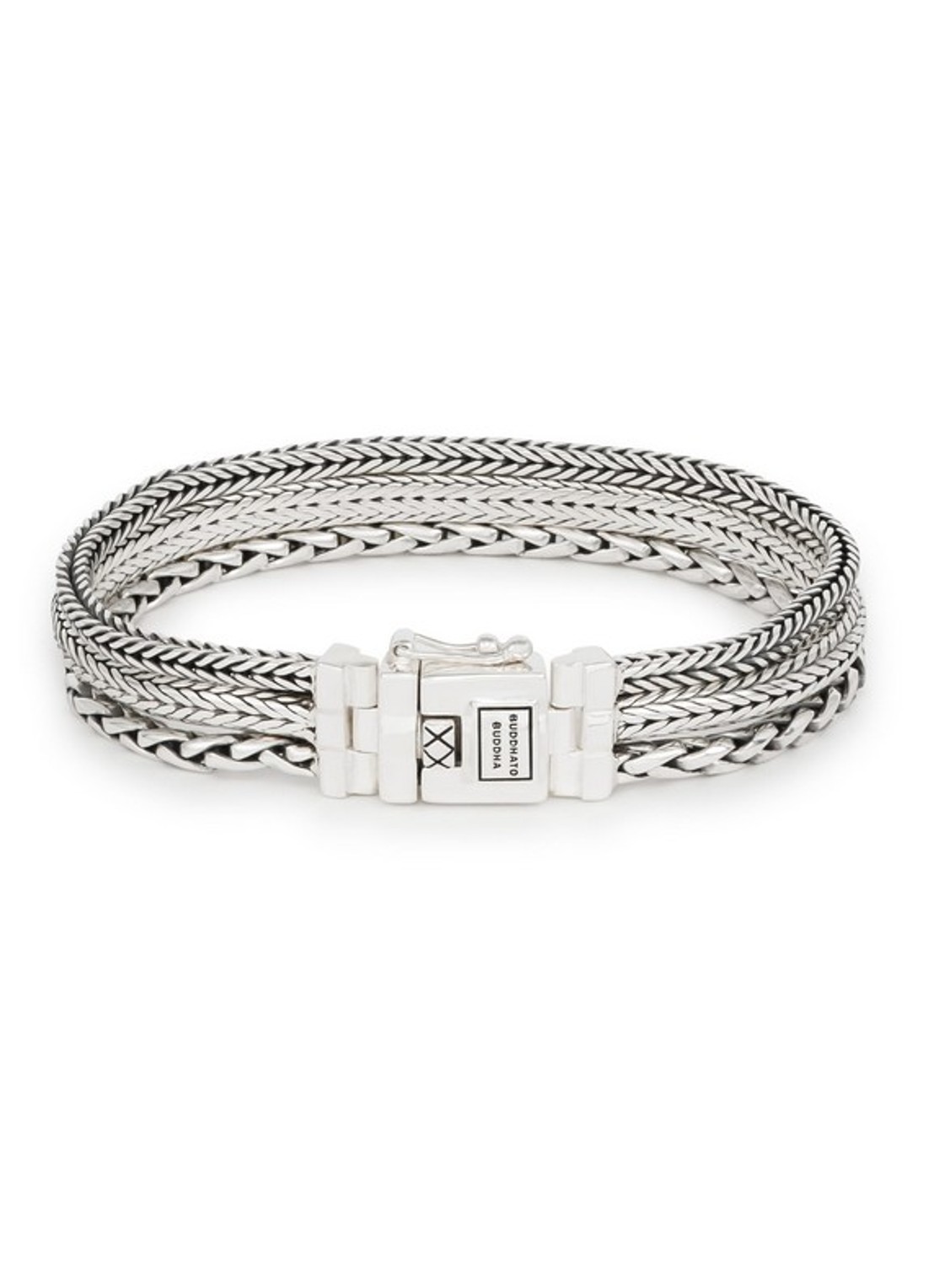 Buddha to Buddha Triple Mini schakelarmband van zilver - voorkant zilver