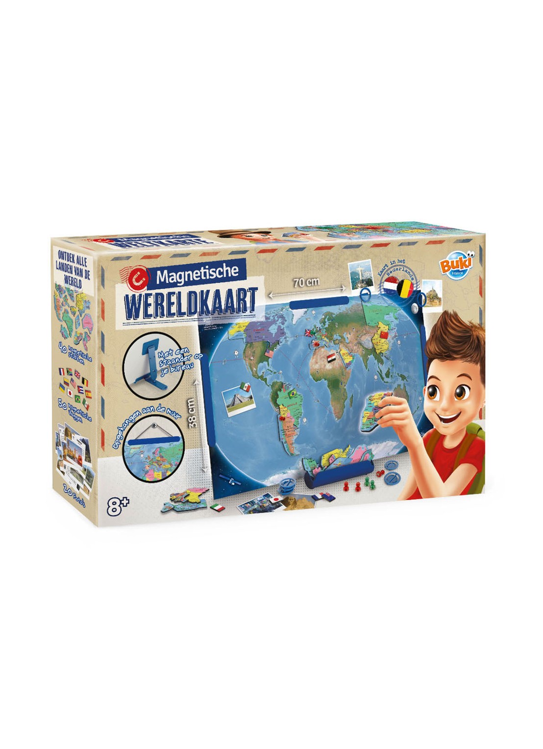 Buki Magnetische wereldkaart 70 cm x 35 cm - voorkant multicolor