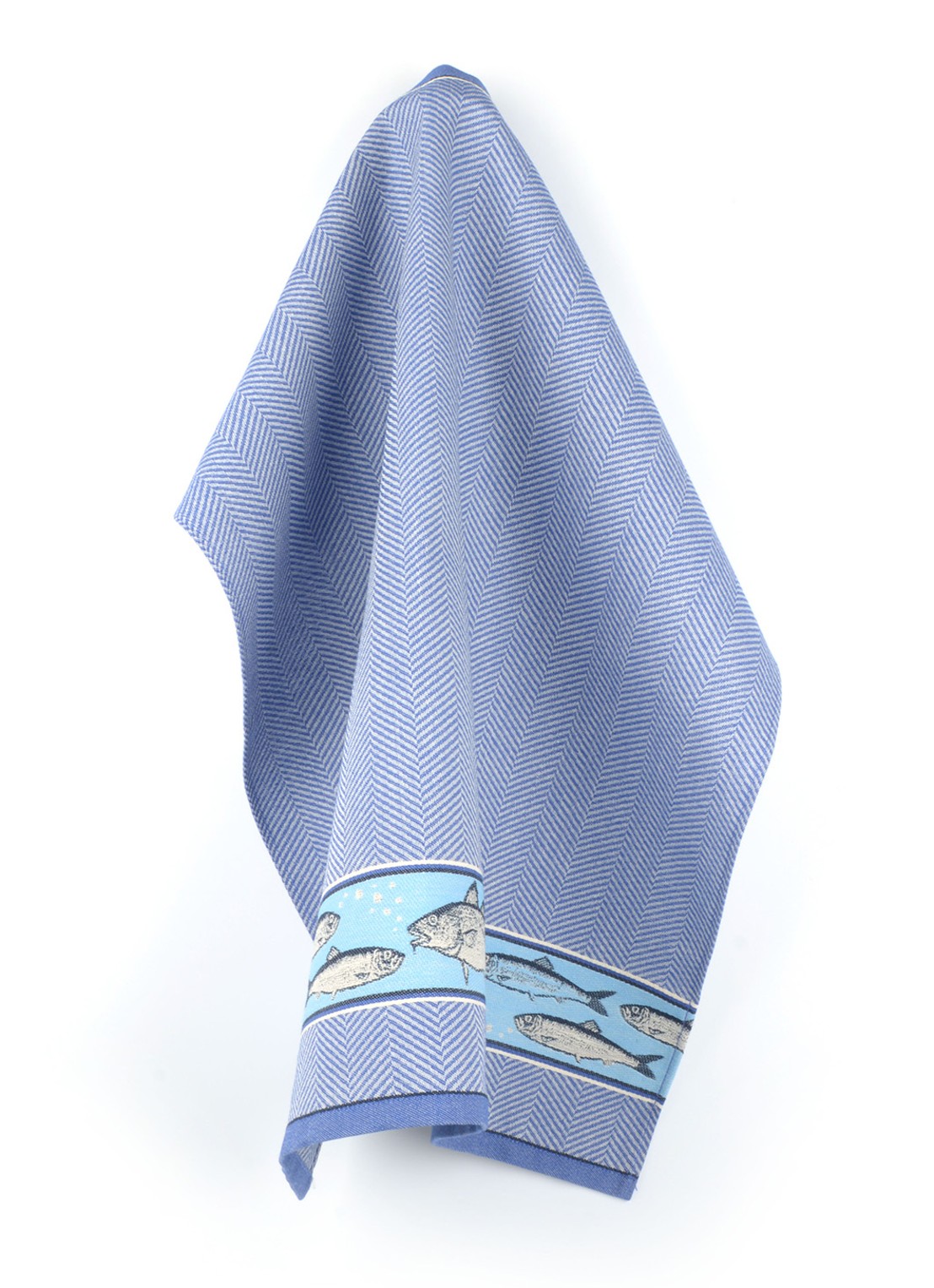 Bunzlau Castle Fish theedoek 65 x 65 cm - voorkant blauw