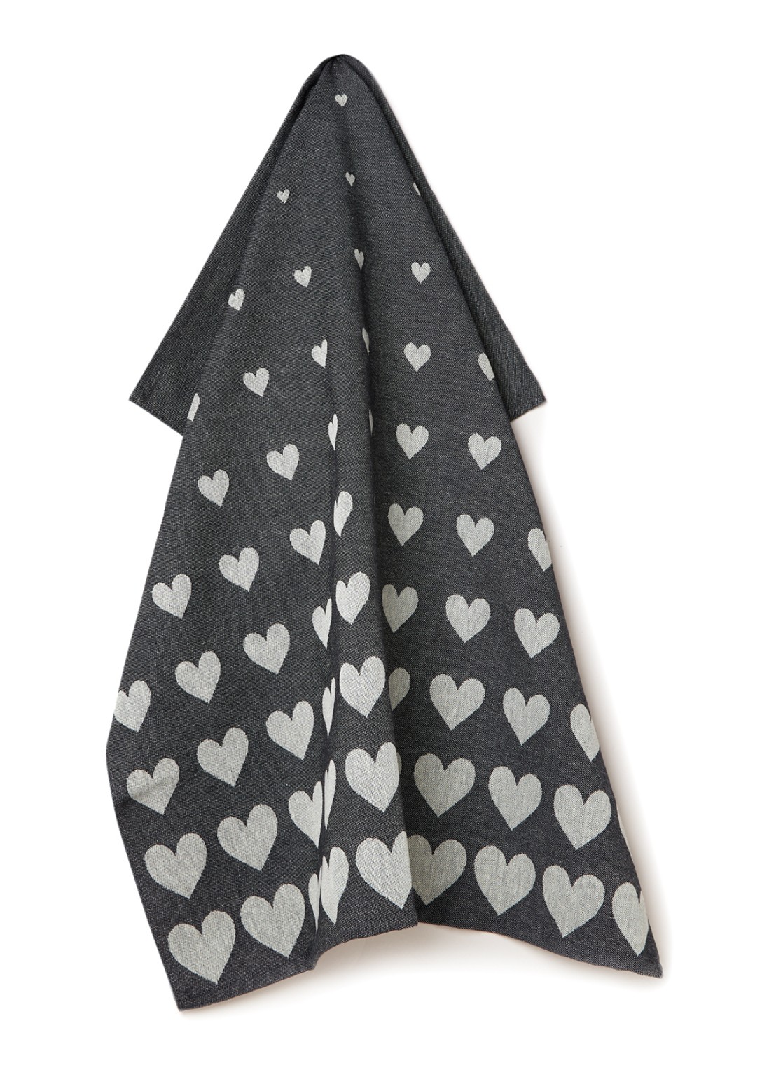 Bunzlau Castle Hearts theedoek van  katoen 65 x 65 cm - voorkant 2 donkergrijs
