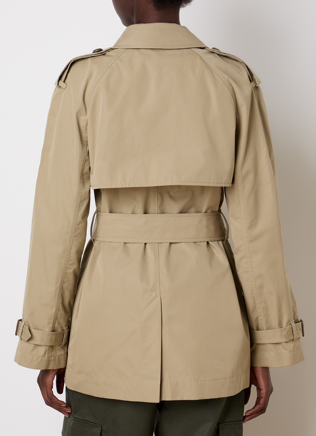 Burberry Belgravia double-breasted trenchcoat met steekzakken en ceintuur - achterkant khaki