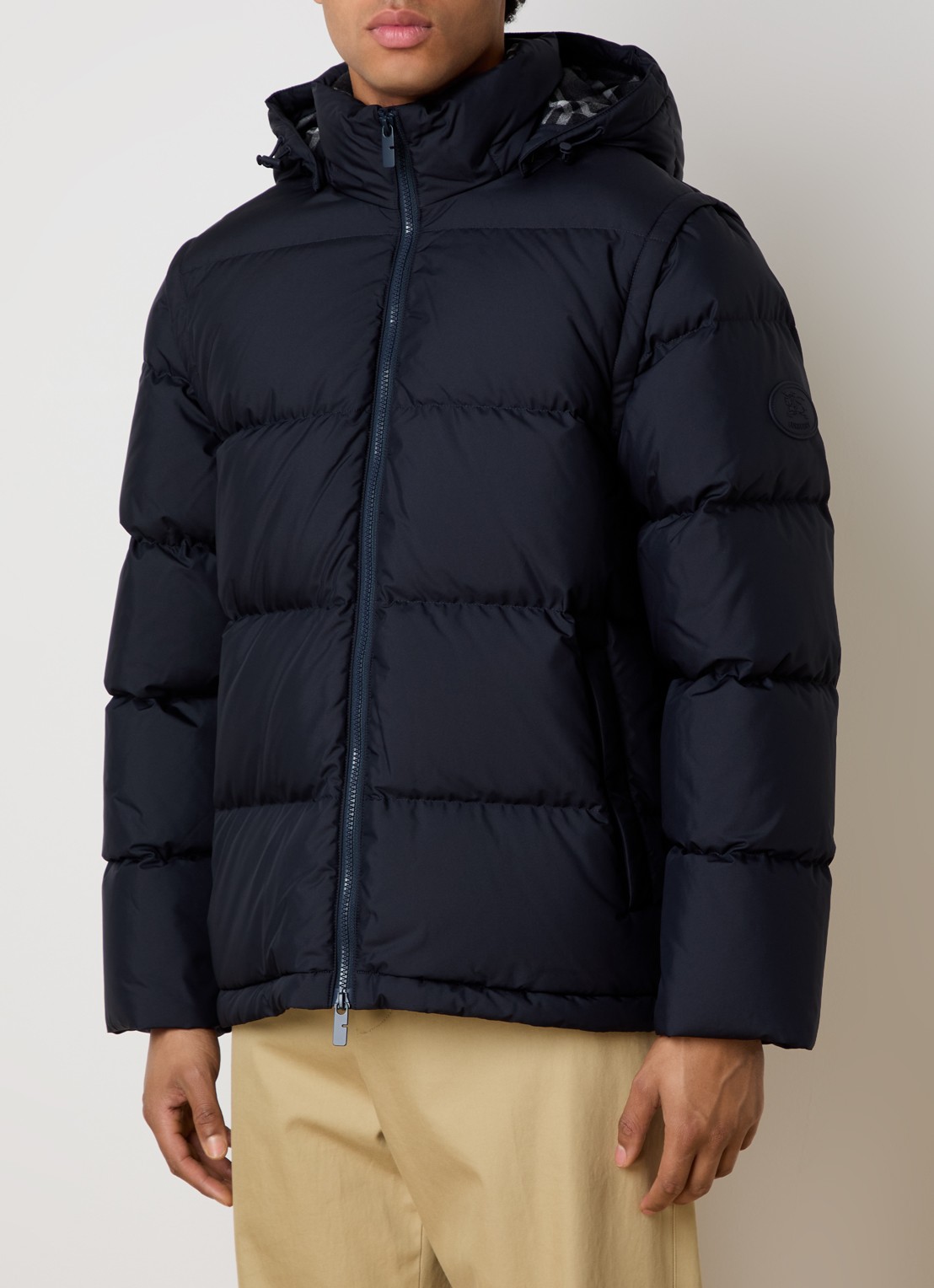 Burberry Bideford puffer jack met afneembare capuchon en mouwen - detail donkerblauw