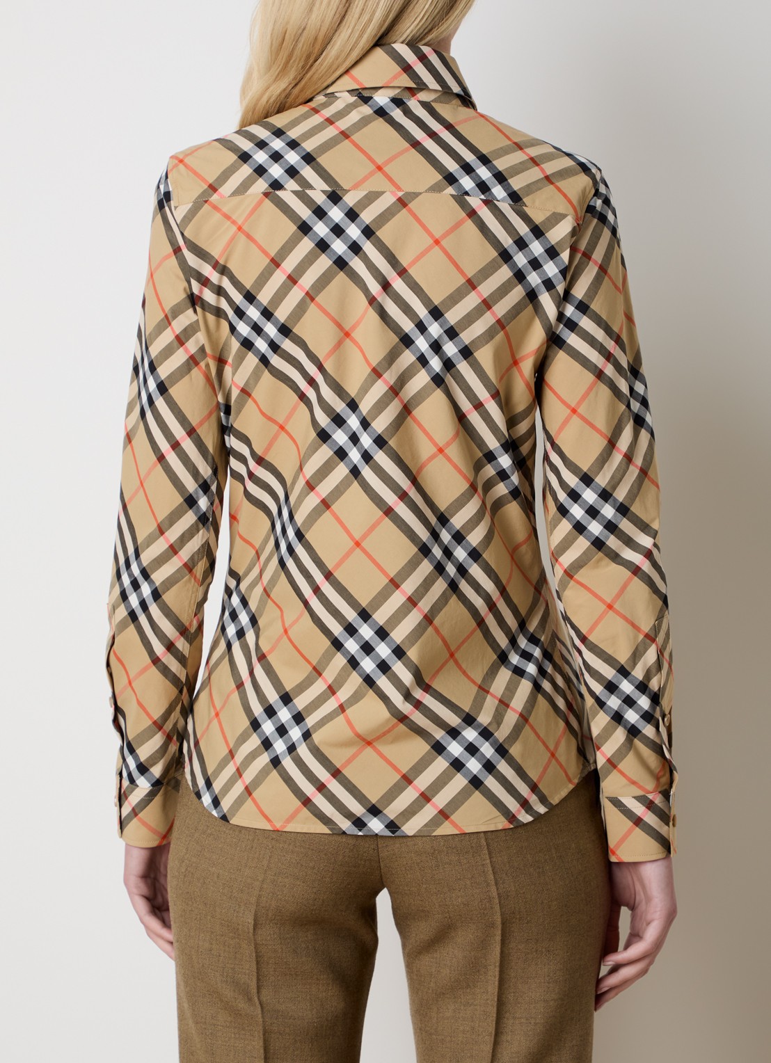 Burberry Blouse met ruitdessin - achterkant zand