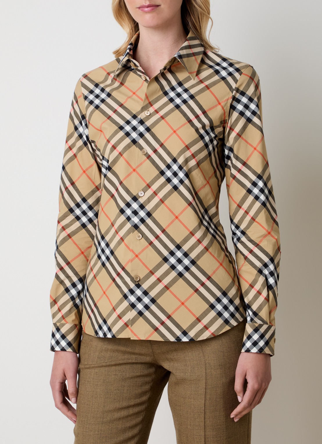 Burberry Blouse met ruitdessin - detail 2 zand
