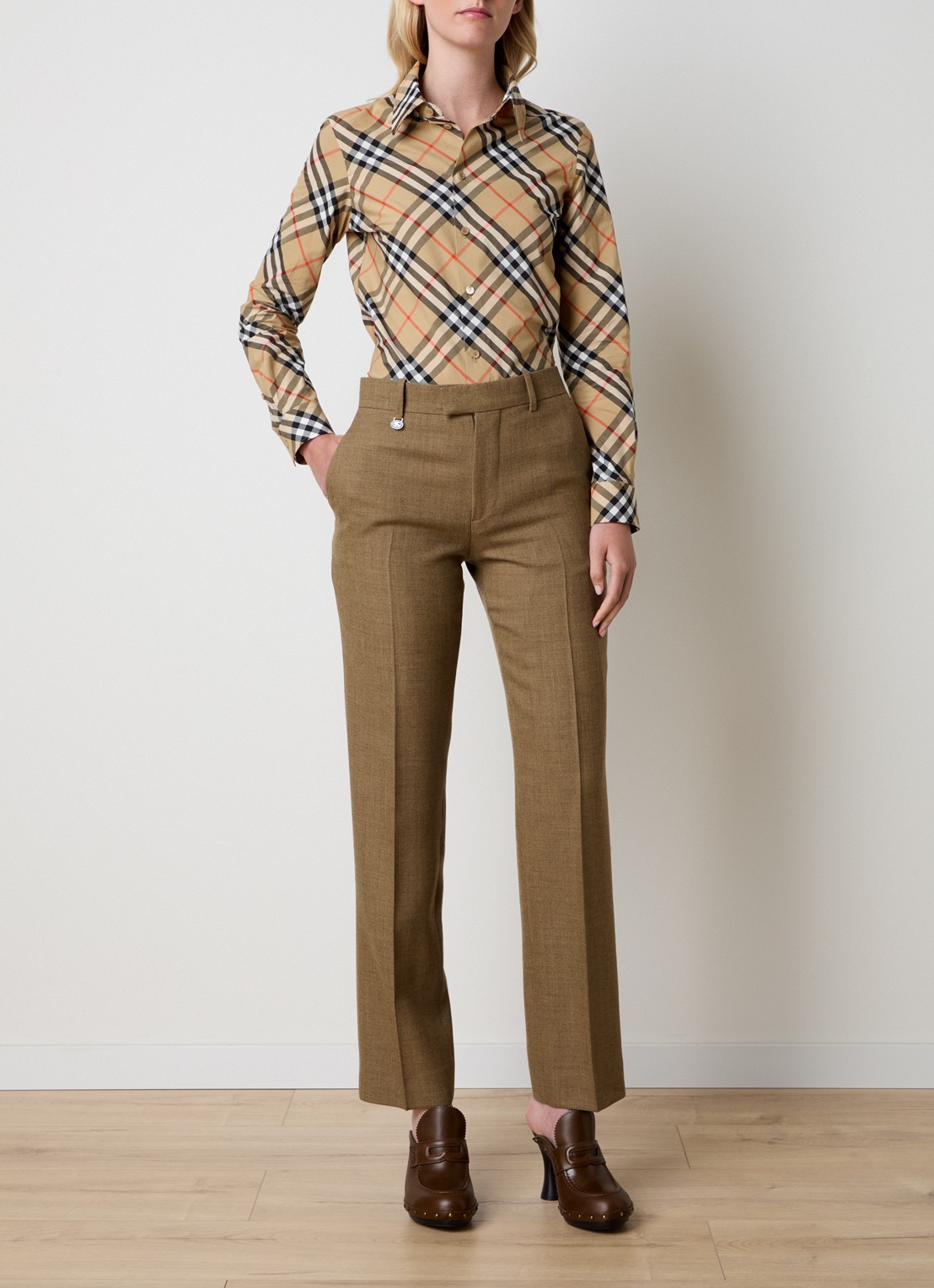 Burberry Blouse met ruitdessin - voorkant 5 zand