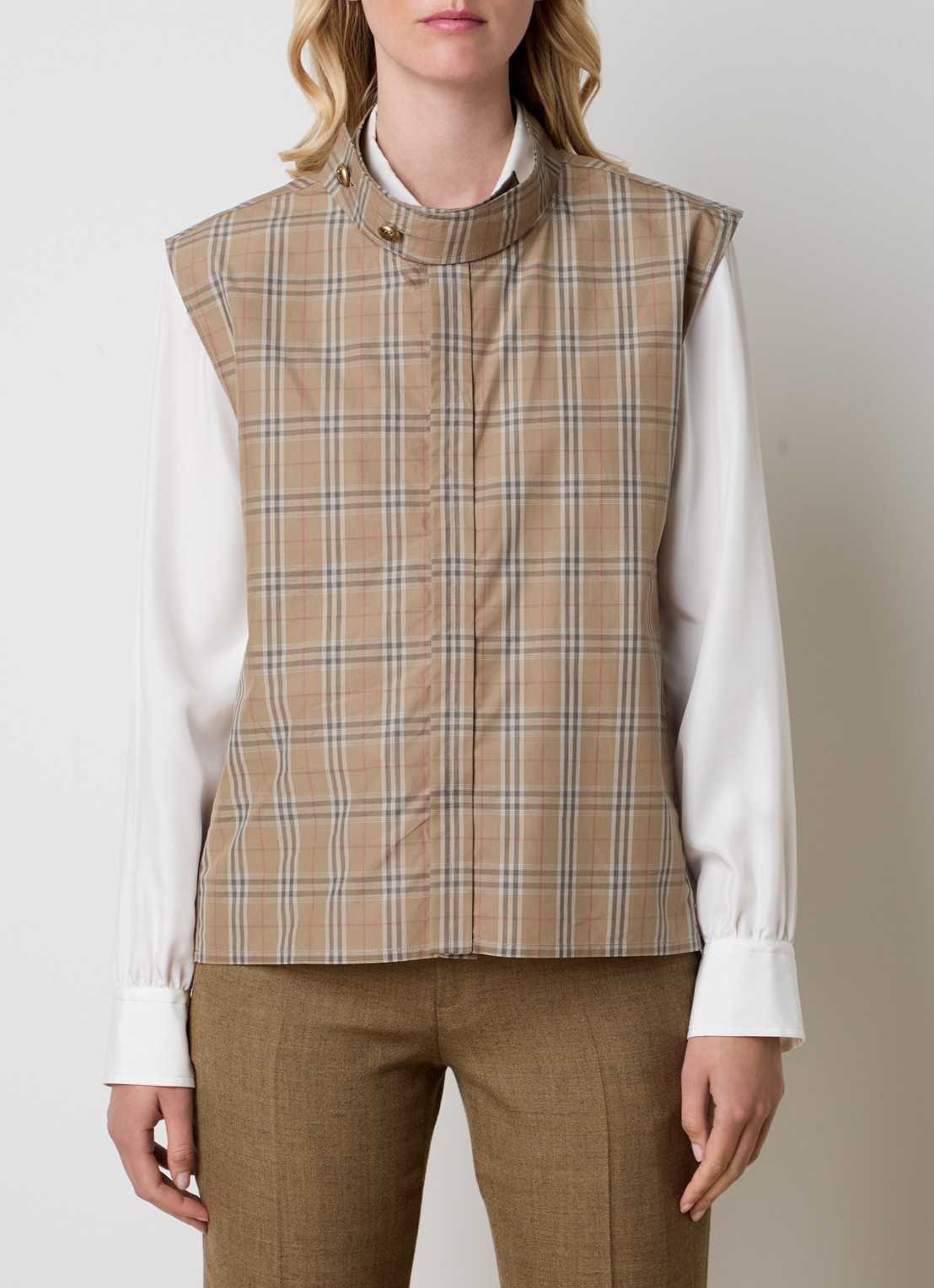 Burberry Blouse met ruitdessin - detail zand
