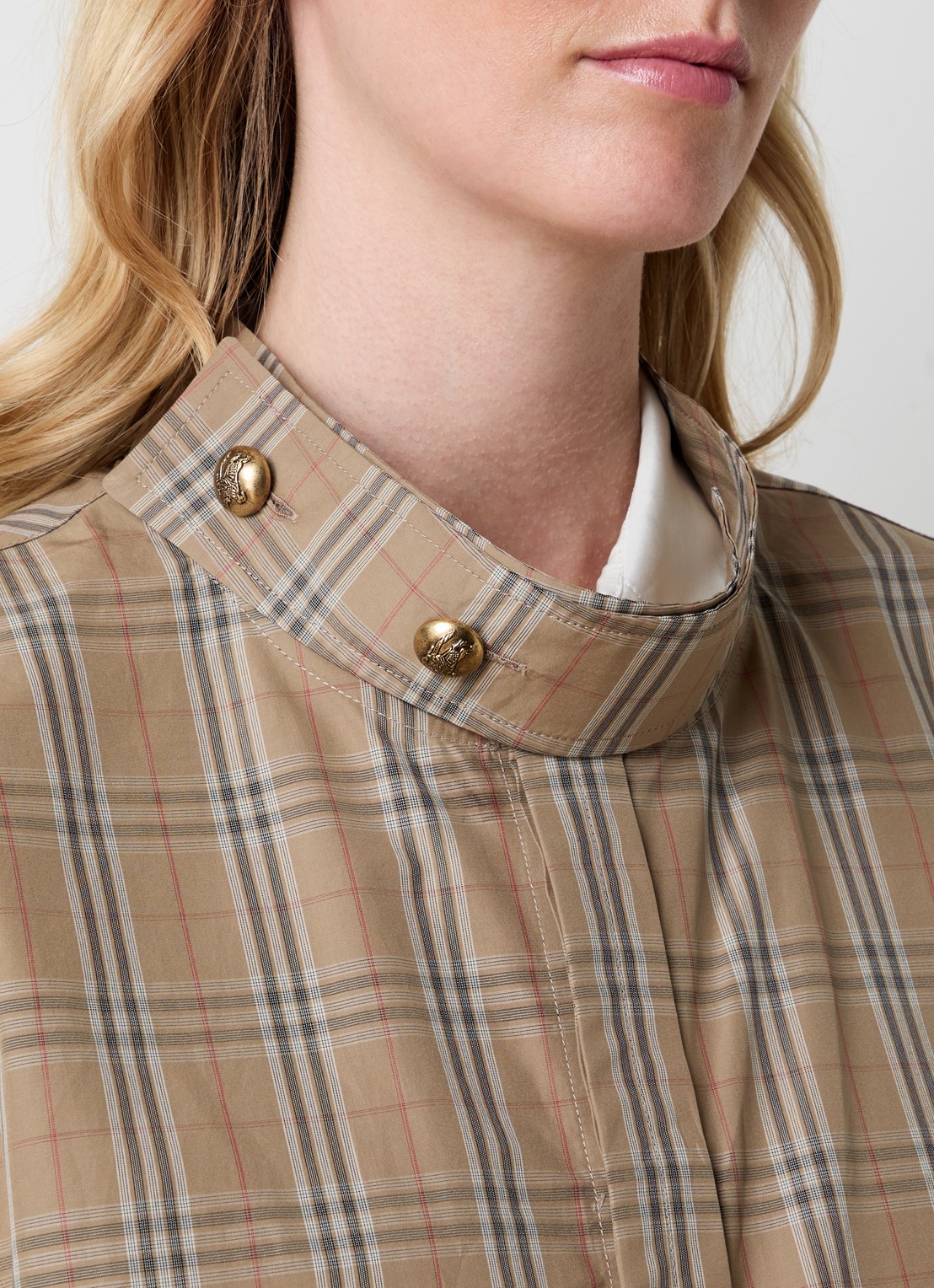 Burberry Blouse met ruitdessin - detail 2 zand