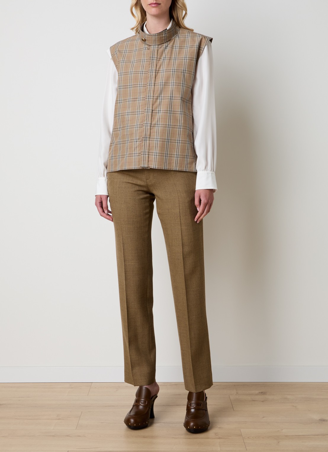 Burberry Blouse met ruitdessin - voorkant 4 zand
