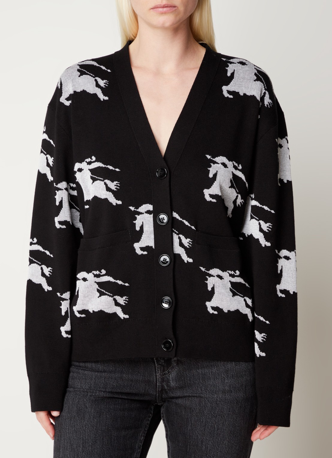 Burberry Brittany fijngebreid vest in zijdeblend met logoprint - detail 4 zwart