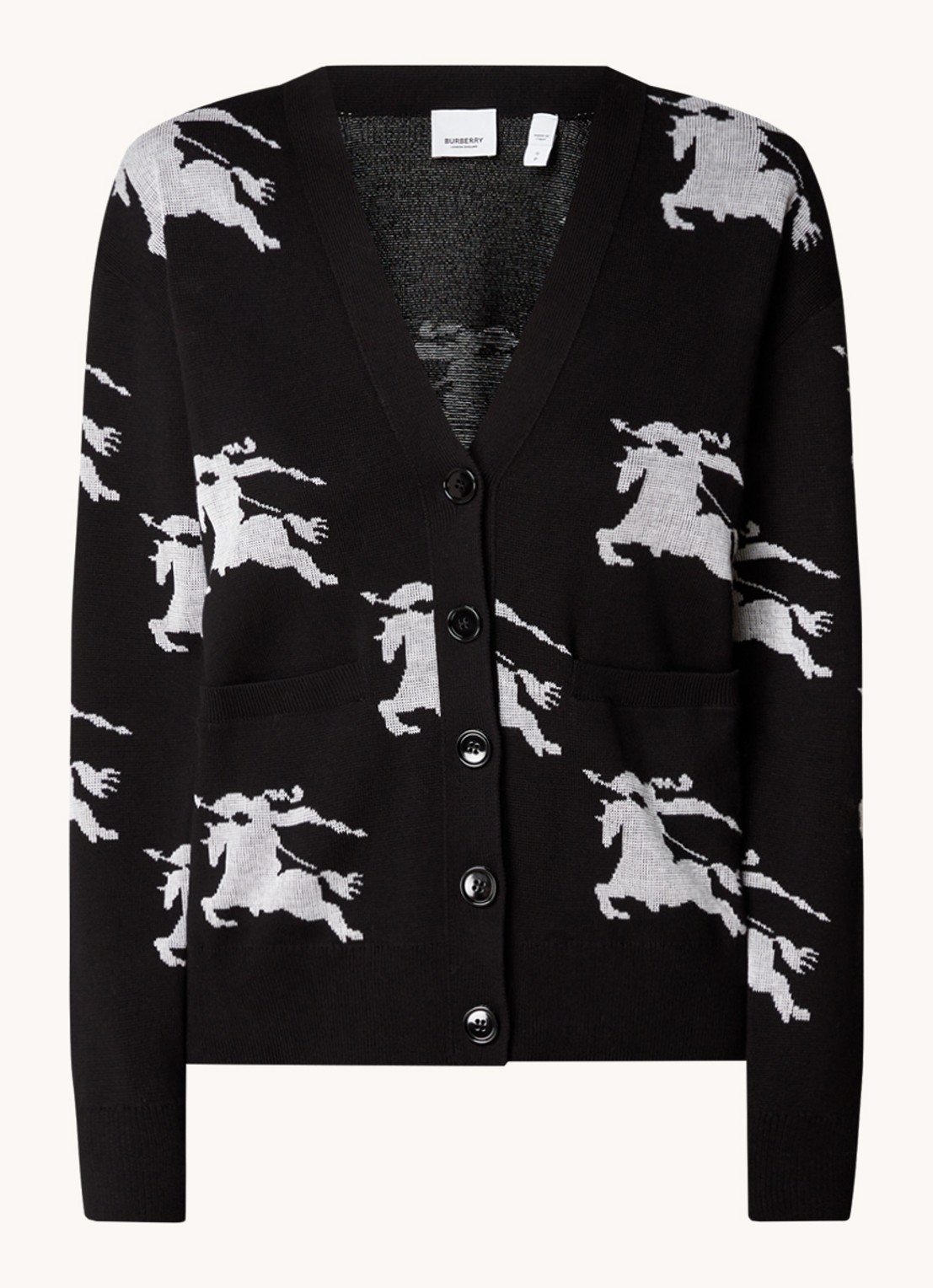 Burberry Brittany fijngebreid vest in zijdeblend met logoprint - voorkant 2 zwart