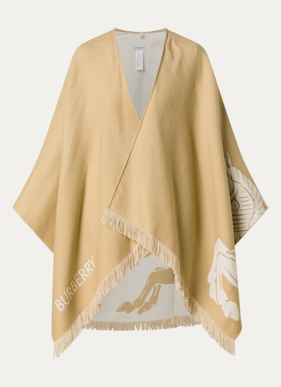 Burberry Cape in kasjmierblend met logoprint - voorkant zand