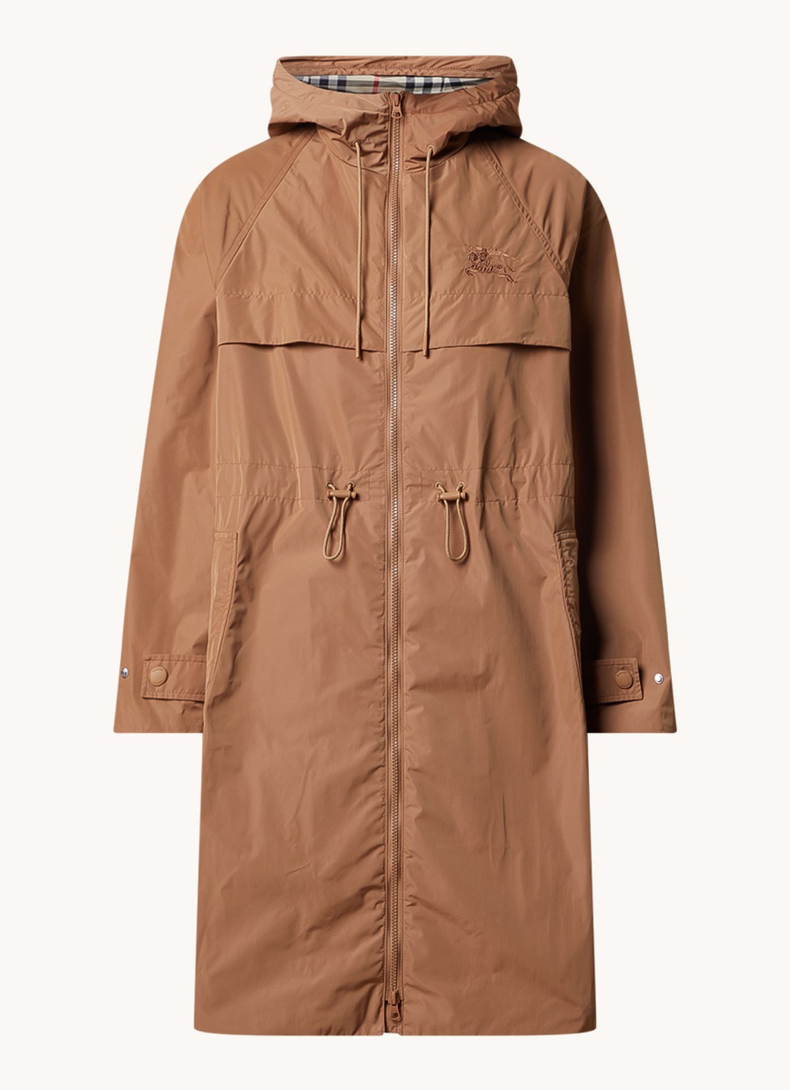 Burberry Charminster parka met logoborduring - voorkant camel