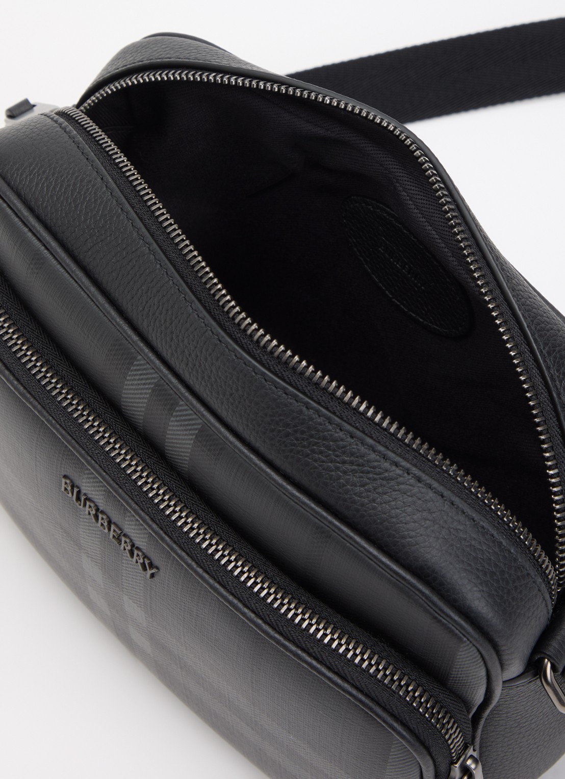 Burberry City Check Pocket crossbodytas met kalfsleren details - detail 2 antraciet