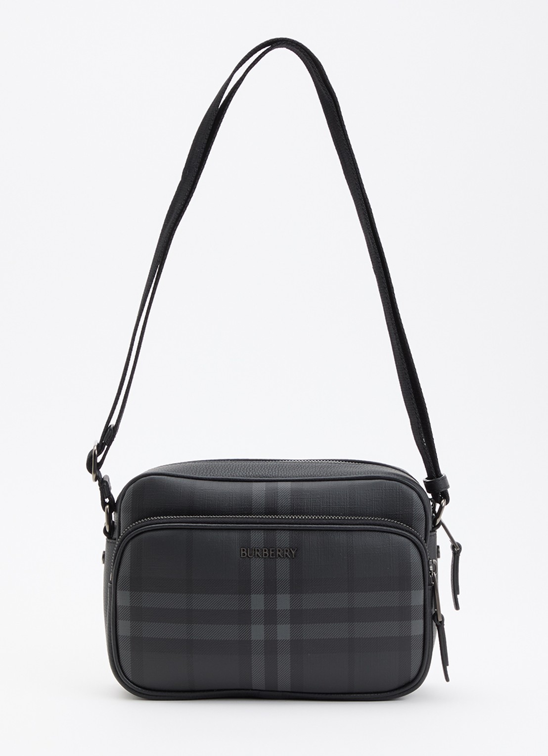 Burberry City Check Pocket crossbodytas met kalfsleren details - voorkant 6 antraciet
